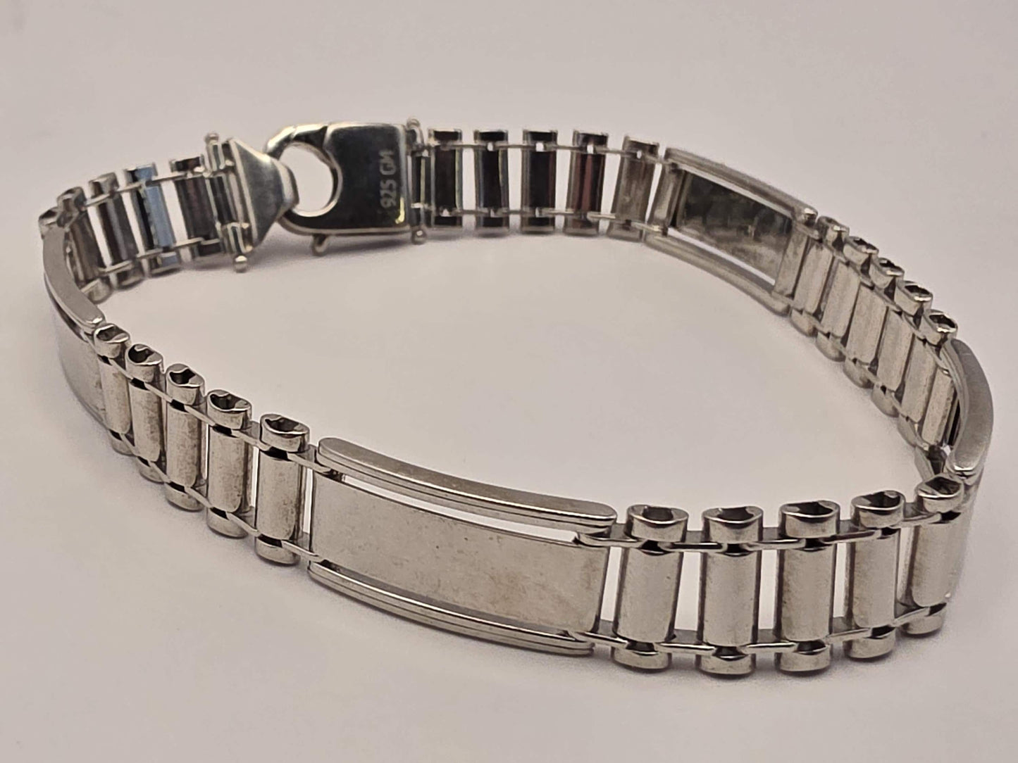 Sterling Silver Panel Link ID Bracelet, Mens Bracelet, 925 Silver, 8.5 in 10mm, Polished Bar Links, Heavy Unisex Bracelet, Gift for Him