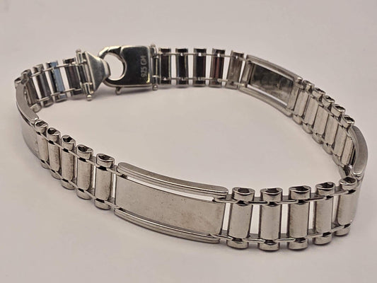Sterling Silver Panel Link ID Bracelet, Mens Bracelet, 925 Silver, 8.5 in 10mm, Polished Bar Links, Heavy Unisex Bracelet, Gift for Him
