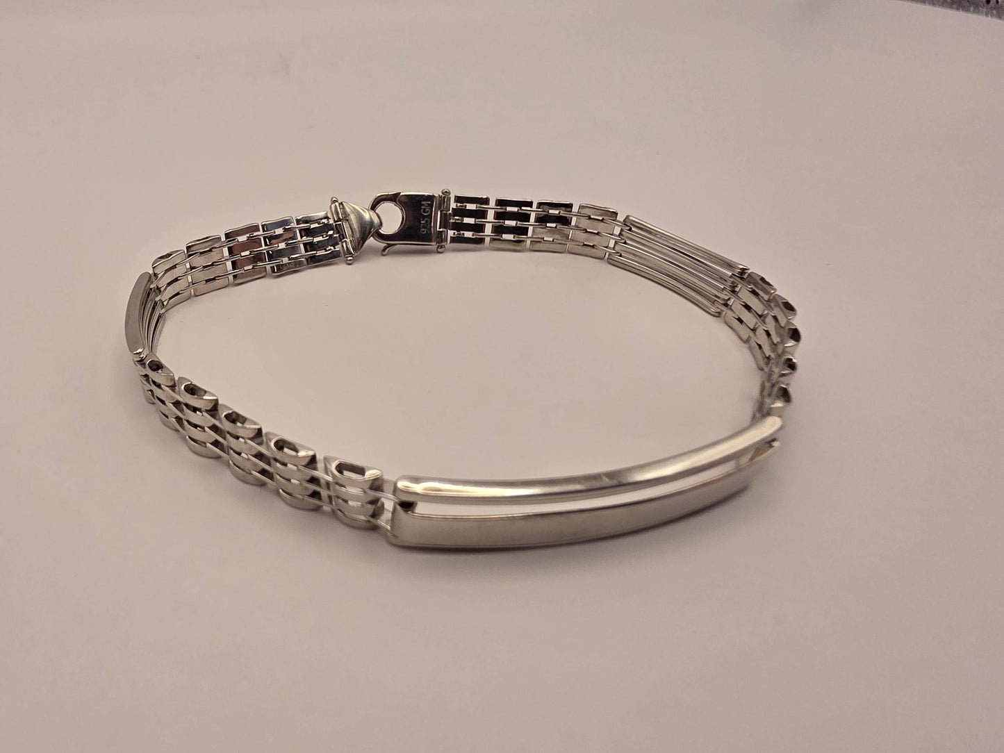 Sterling Silver Watch Link ID Bracelet, Mens Link Bracelet, 925 Silver, 8.5 in 8mm, Polished ID Bar, Unisex Mens Jewelry, Gift Idea