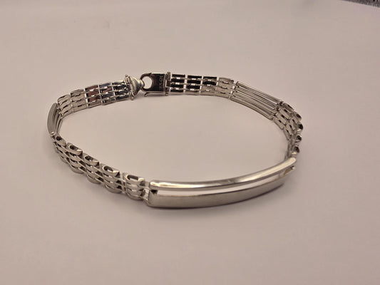Sterling Silver Watch Link ID Bracelet, Mens Link Bracelet, 925 Silver, 8.5 in 8mm, Polished ID Bar, Unisex Mens Jewelry, Gift Idea