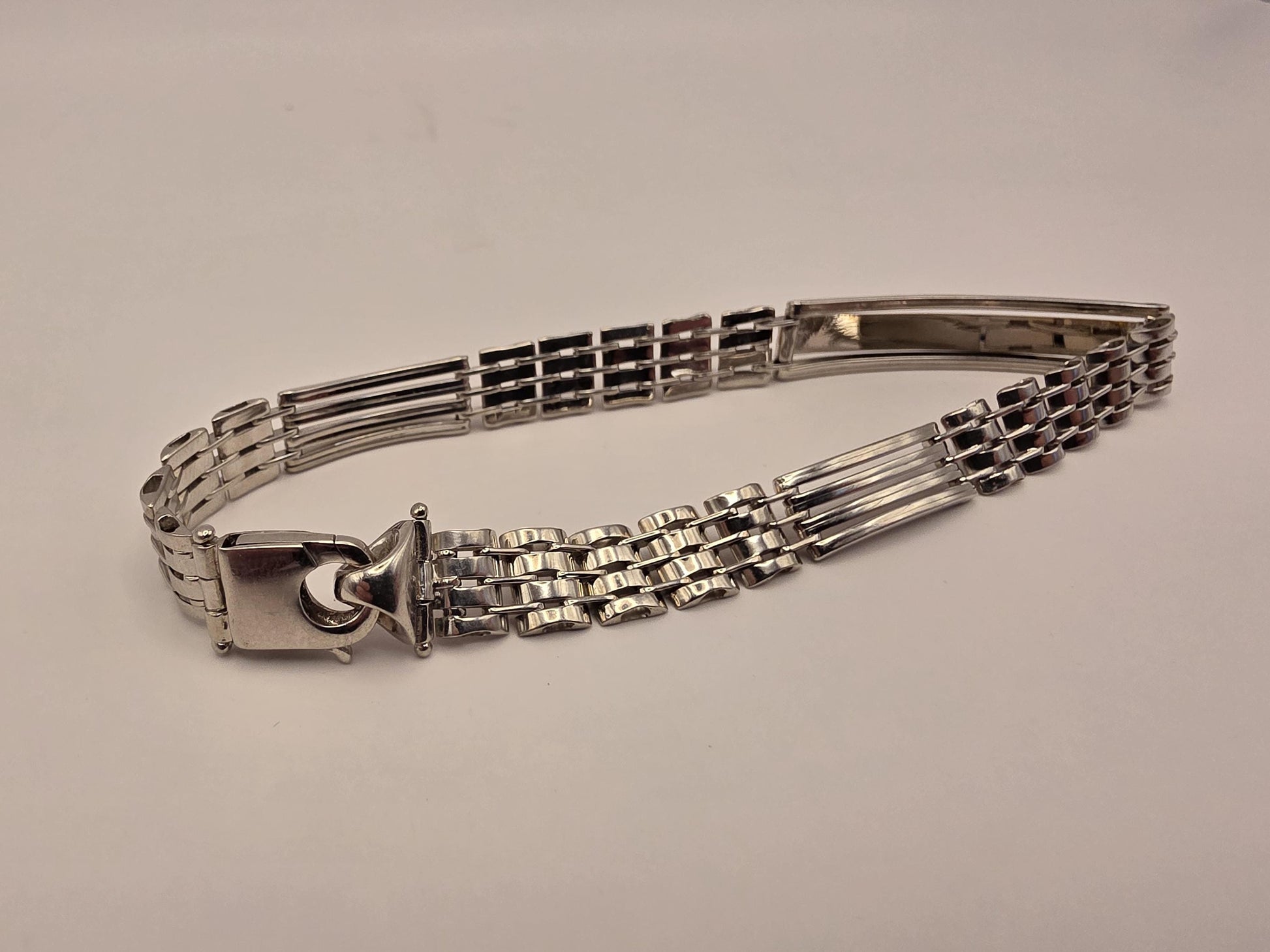 Sterling Silver Watch Link ID Bracelet, Mens Link Bracelet, 925 Silver, 8.5 in 8mm, Polished ID Bar, Unisex Mens Jewelry, Gift Idea