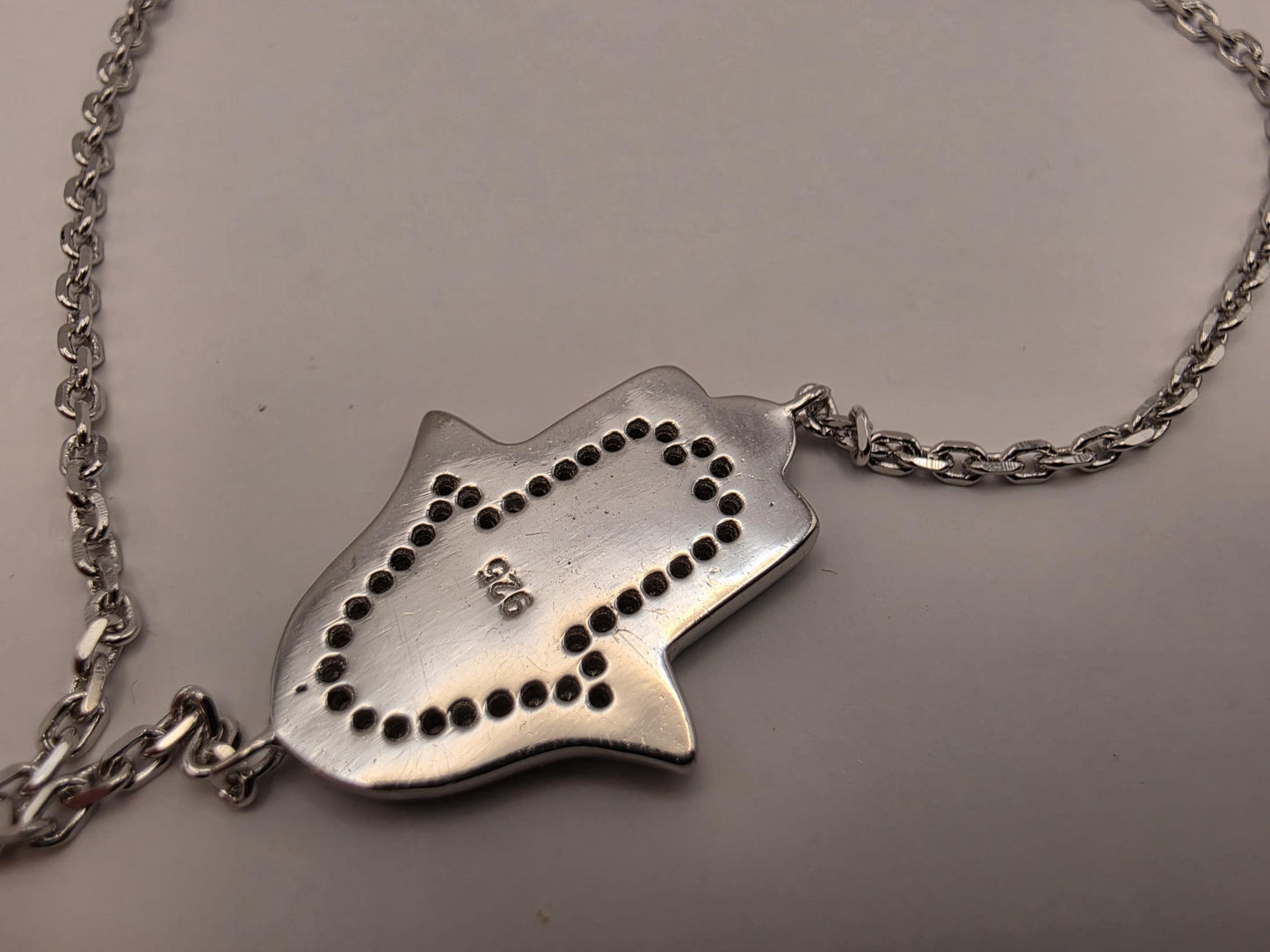 Sterling Silver Hamsa Hand Bracelet, Evil Eye, CZ and Enamel, 925 Silver, 8 in, Dainty Chain Bracelet, Protection Jewelry, Gift for Her