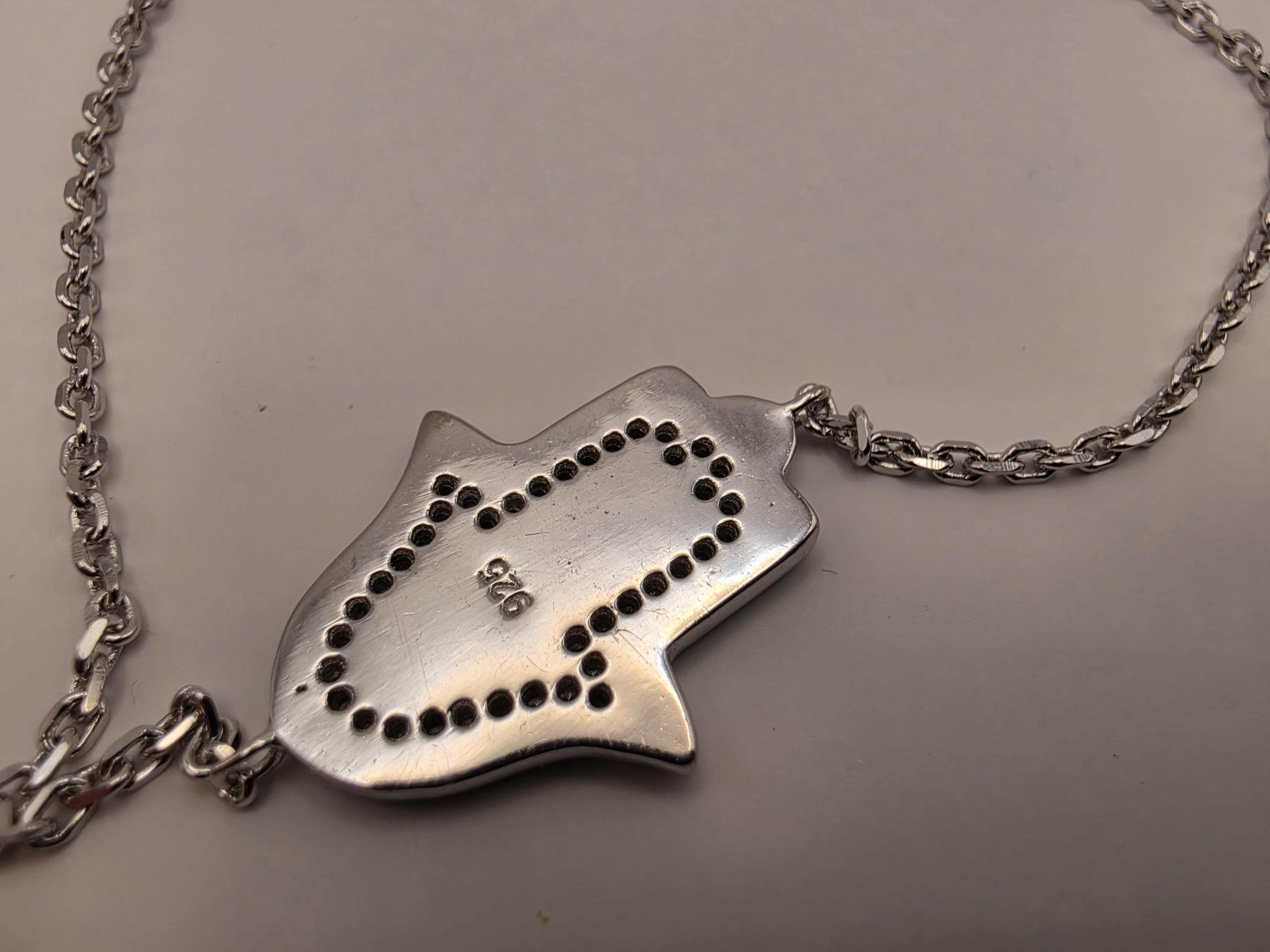 Sterling Silver Hamsa Hand Bracelet, Evil Eye, CZ and Enamel, 925 Silver, 8 in, Dainty Chain Bracelet, Protection Jewelry, Gift for Her