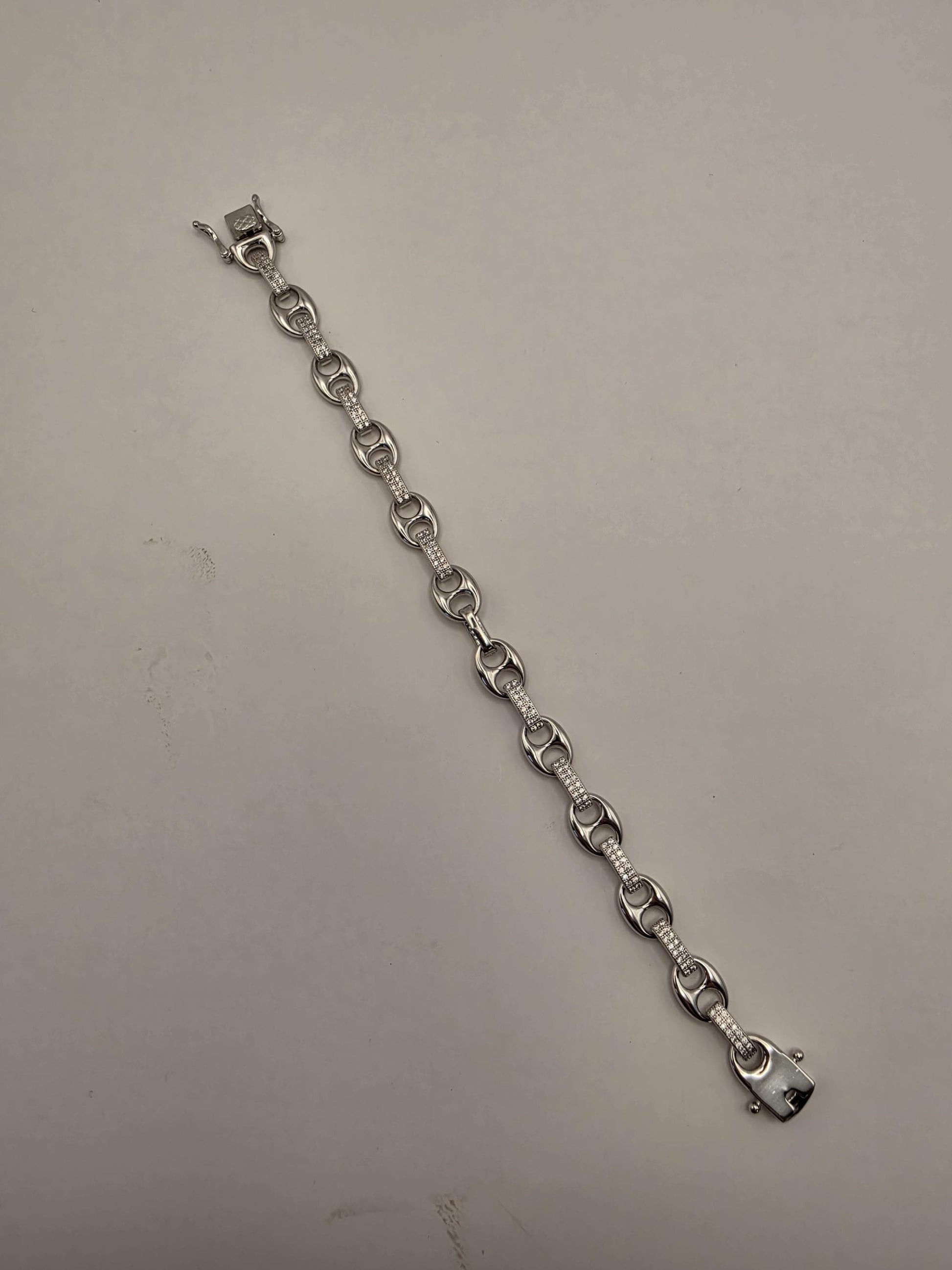 Sterling Silver CZ Mariner Link Bracelet, Pave Anchor Link, 925 Silver, 7 in 8mm, Iced Out Bracelet, Unisex Bling Bracelet, Gift Idea