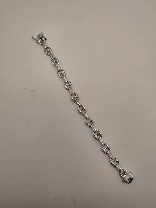 Sterling Silver CZ Mariner Link Bracelet, Pave Anchor Link, 925 Silver, 7 in 8mm, Iced Out Bracelet, Unisex Bling Bracelet, Gift Idea
