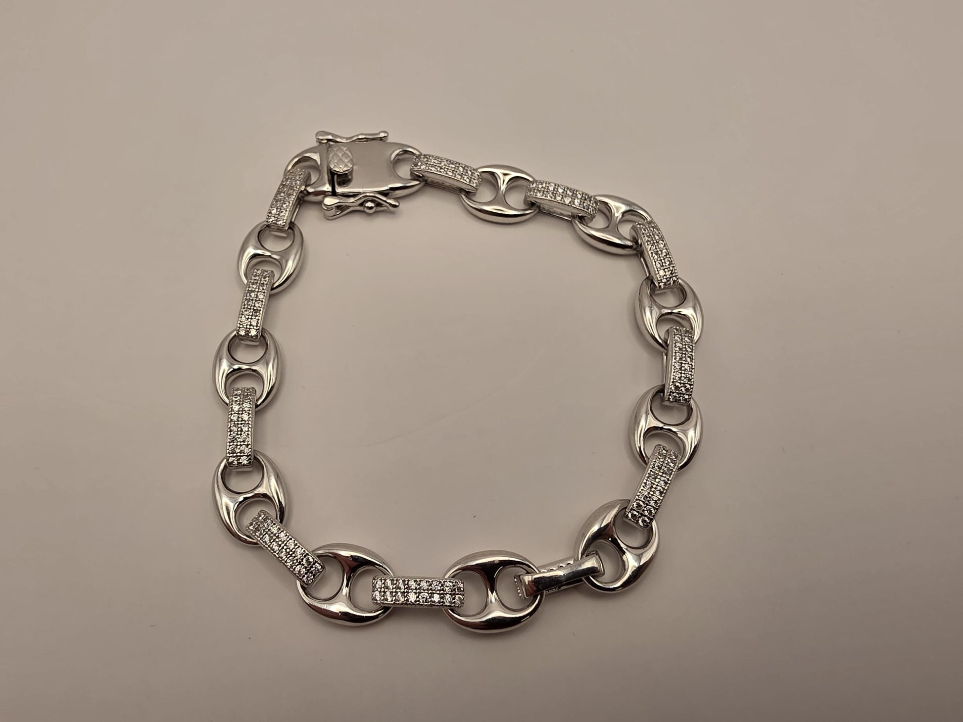 Sterling Silver CZ Mariner Link Bracelet, Pave Anchor Link, 925 Silver, 7 in 8mm, Iced Out Bracelet, Unisex Bling Bracelet, Gift Idea