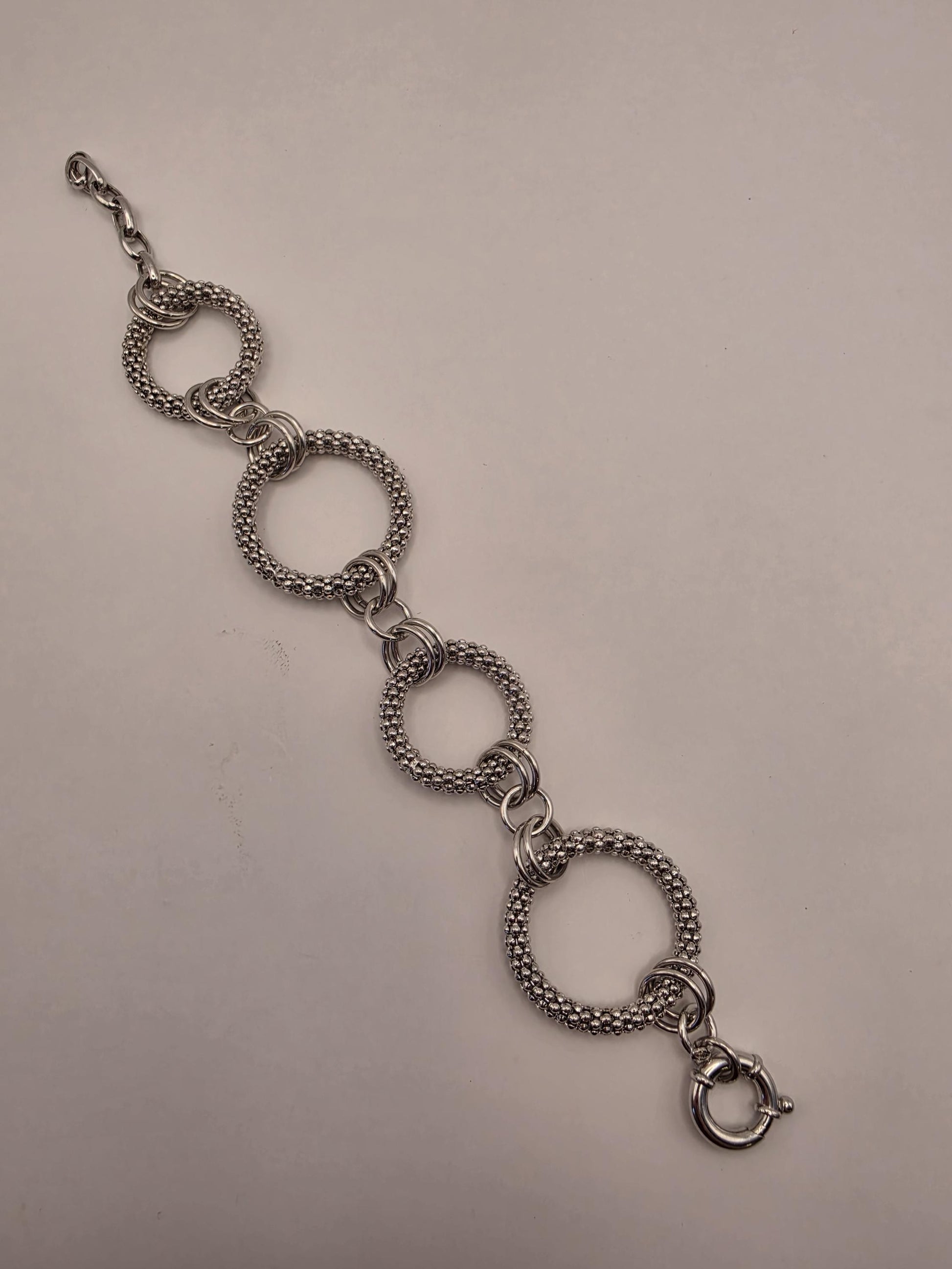 Sterling Silver Circle Link Bracelet, Graduated Round Link, 925 Silver, 9 in, Coreana Chain, Statement Bracelet, Unisex, Gift for Her