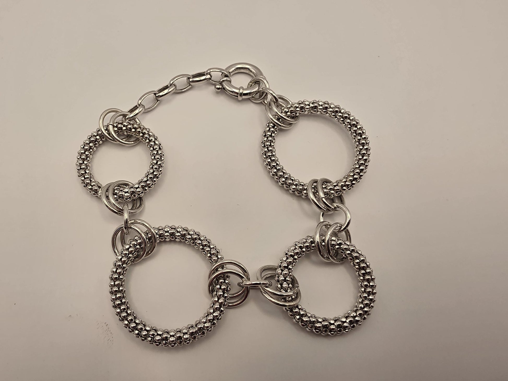 Sterling Silver Circle Link Bracelet, Graduated Round Link, 925 Silver, 9 in, Coreana Chain, Statement Bracelet, Unisex, Gift for Her
