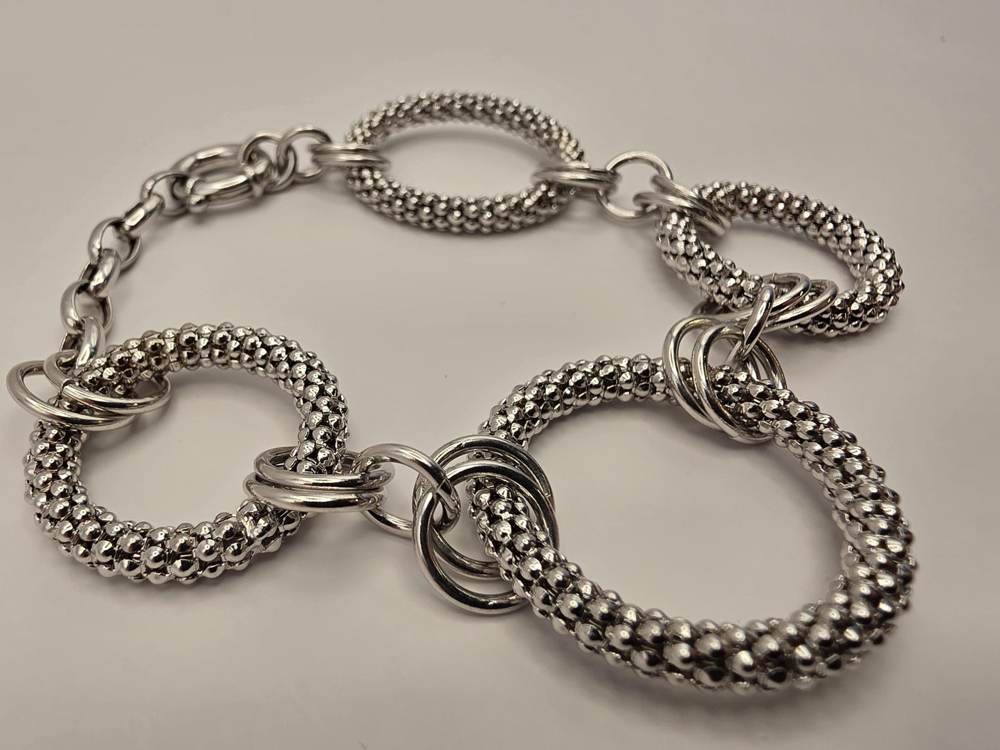 Sterling Silver Circle Link Bracelet, Graduated Round Link, 925 Silver, 9 in, Coreana Chain, Statement Bracelet, Unisex, Gift for Her