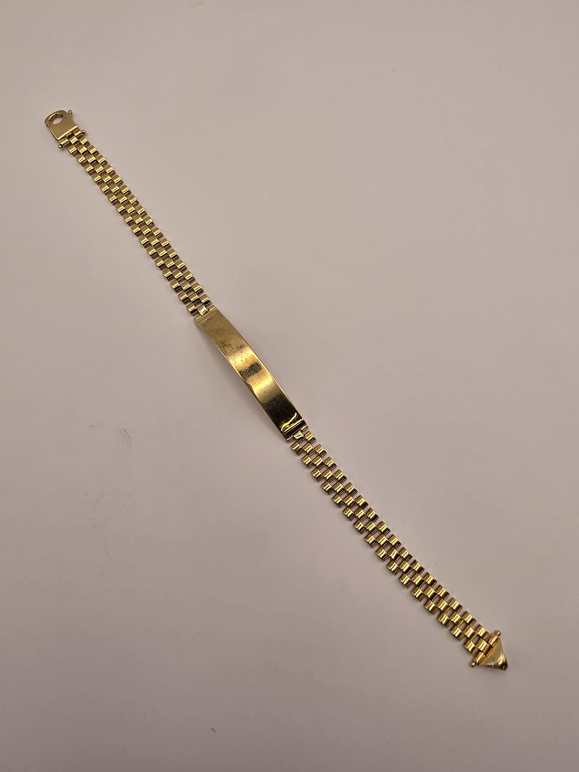 18K Gold Plated Watch Link ID Bracelet, Mens Bracelet, Sterling Silver, 8.5 in 8mm, Polished ID Bar, Unisex Gold Bracelet, Gift for Him