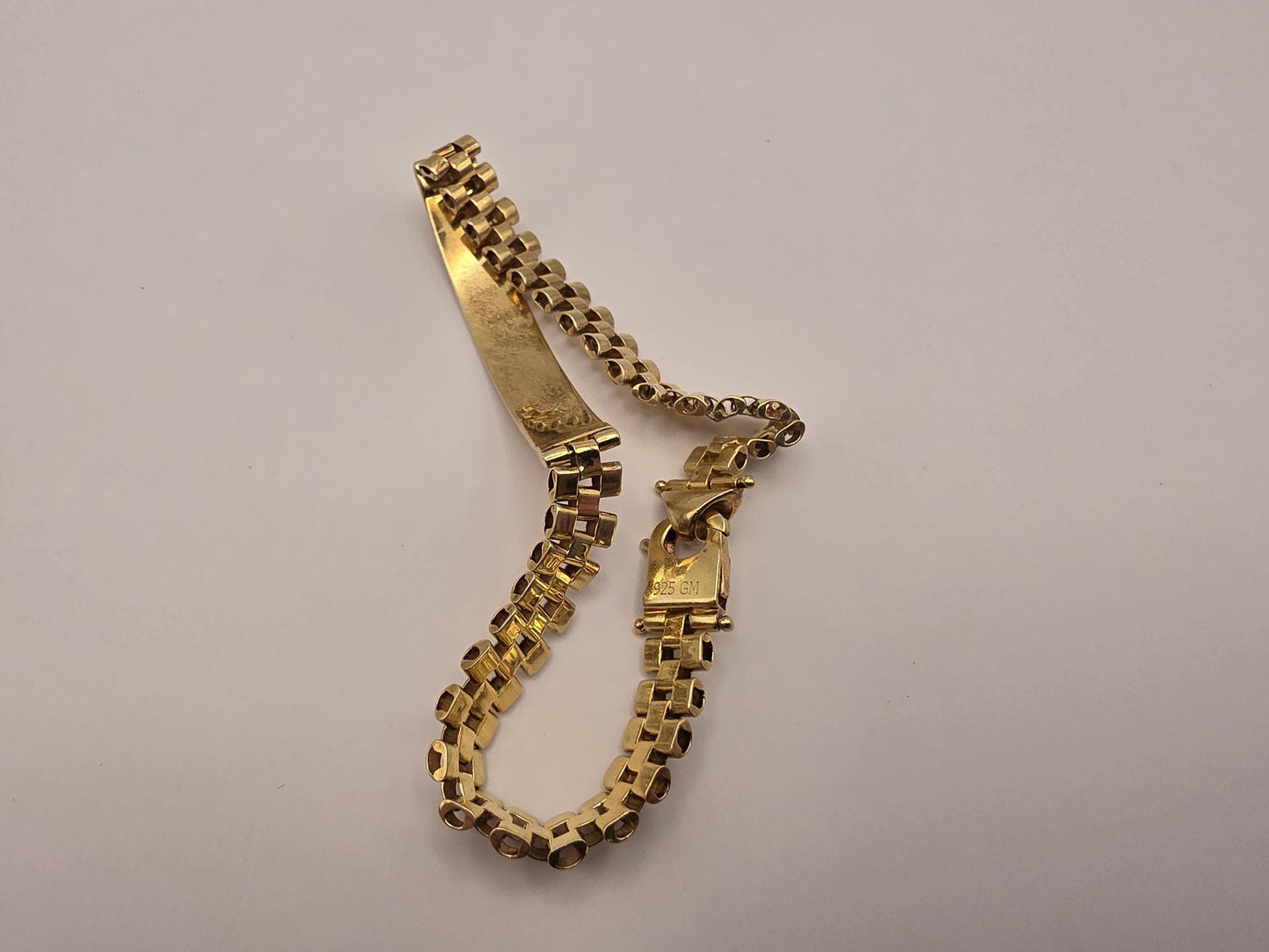 18K Gold Plated Watch Link ID Bracelet, Mens Bracelet, Sterling Silver, 8.5 in 8mm, Polished ID Bar, Unisex Gold Bracelet, Gift for Him