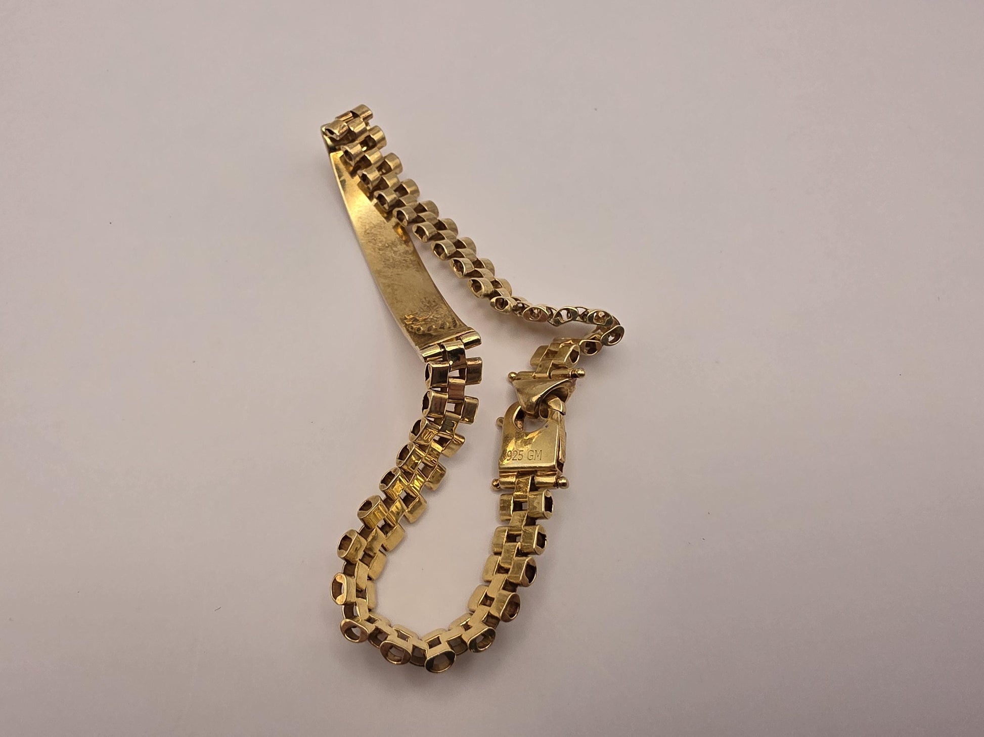 18K Gold Plated Watch Link ID Bracelet, Mens Bracelet, Sterling Silver, 8.5 in 8mm, Polished ID Bar, Unisex Gold Bracelet, Gift for Him