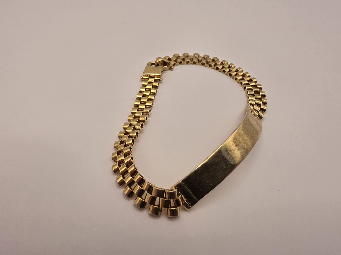 18K Gold Plated Watch Link ID Bracelet, Mens Bracelet, Sterling Silver, 8.5 in 8mm, Polished ID Bar, Unisex Gold Bracelet, Gift for Him
