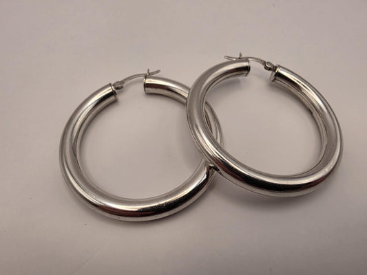 Sterling Silver Chunky Tube Hoop Earrings, 925 Silver, 1.5 Inch Hoops, Thick Round Hoops, Lightweight Statement Earrings, Gift for Her