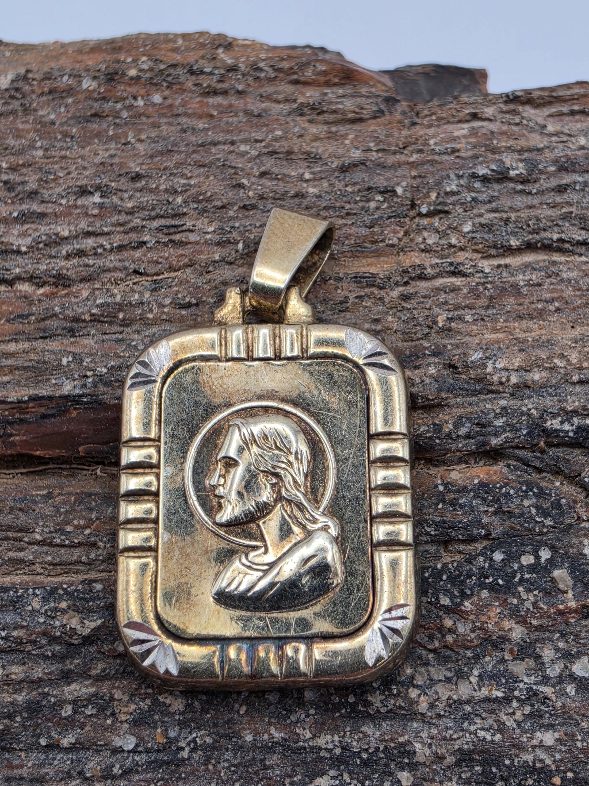 Two Tone Gold Plated Jesus Christ Medallion Pendant, Sterling Silver, 1 in, Religious Christian Pendant, Mens Pendant, Faith Gift