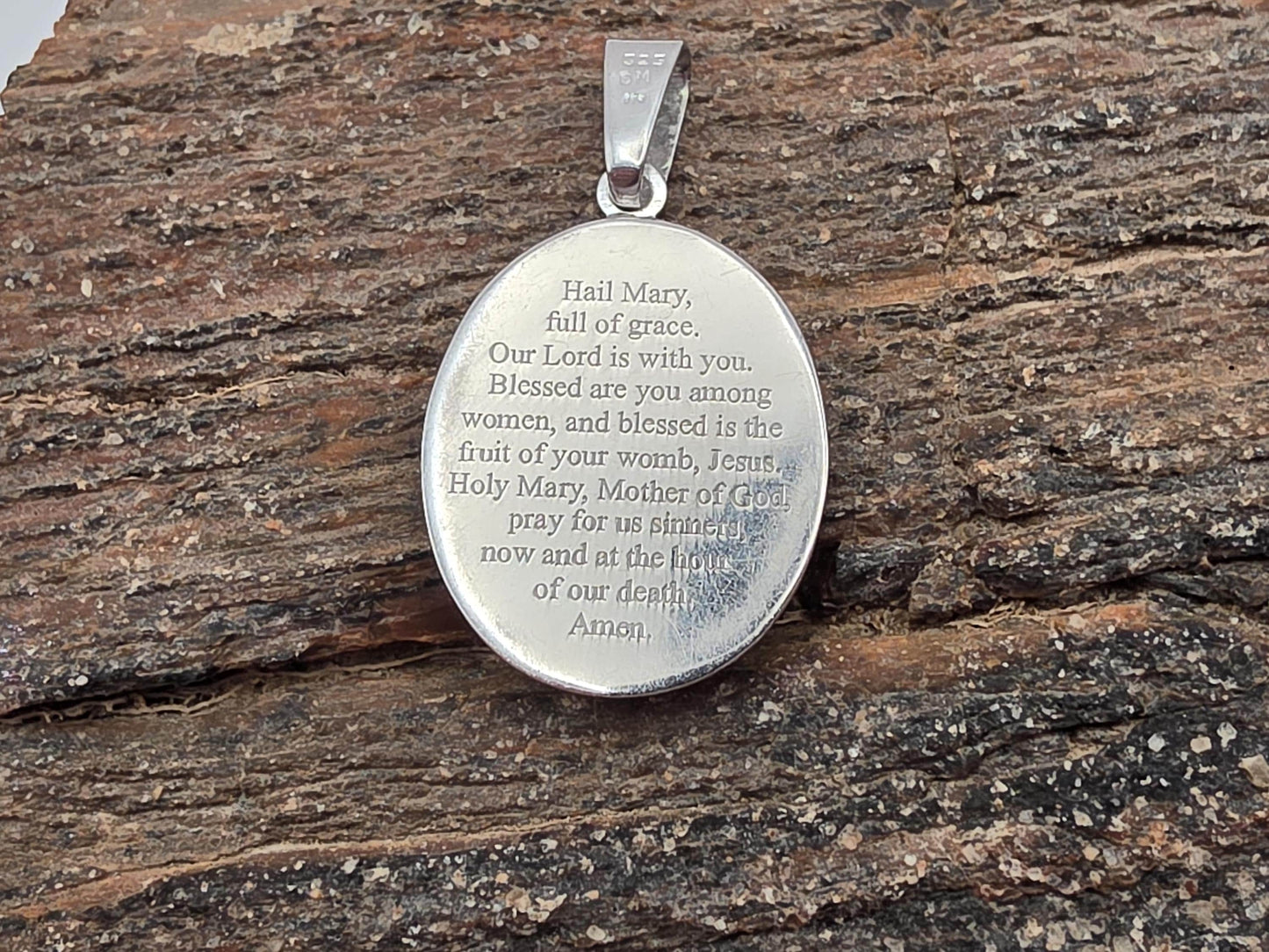 Sterling Silver Miraculous Medal Pendant, Virgin Mary Oval, 925 Silver, 1 in, Our Lady Religious Pendant, Catholic Jewelry, Faith Gift