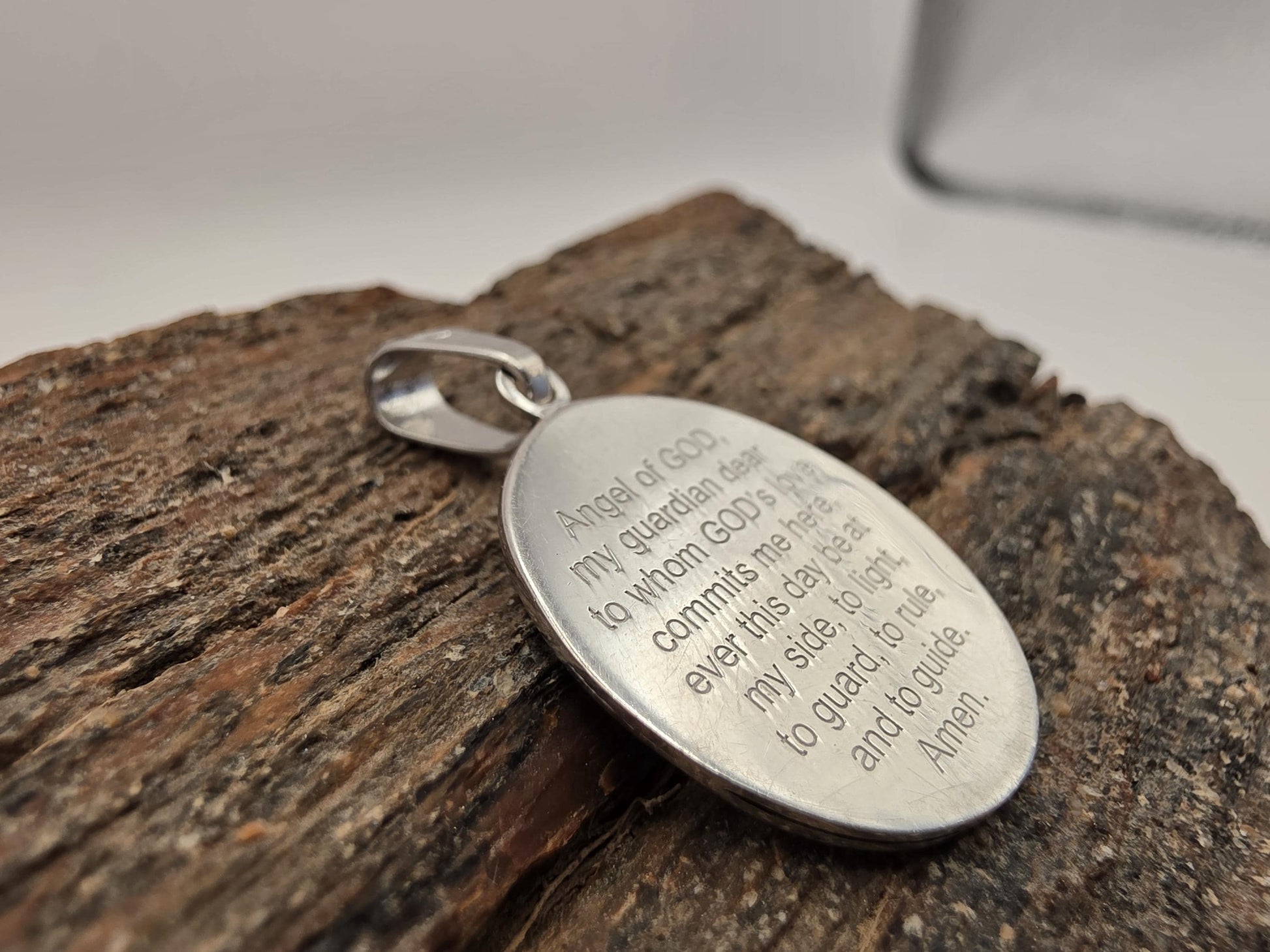Sterling Silver Guardian Angel Pendant, Oval Medal, 925 Silver, 1 in, Religious Angel Pendant, Protection Jewelry, Faith Gift for Her