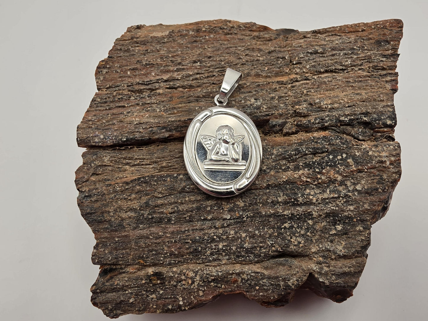 Sterling Silver Guardian Angel Pendant, Oval Medal, 925 Silver, 1 in, Religious Angel Pendant, Protection Jewelry, Faith Gift for Her