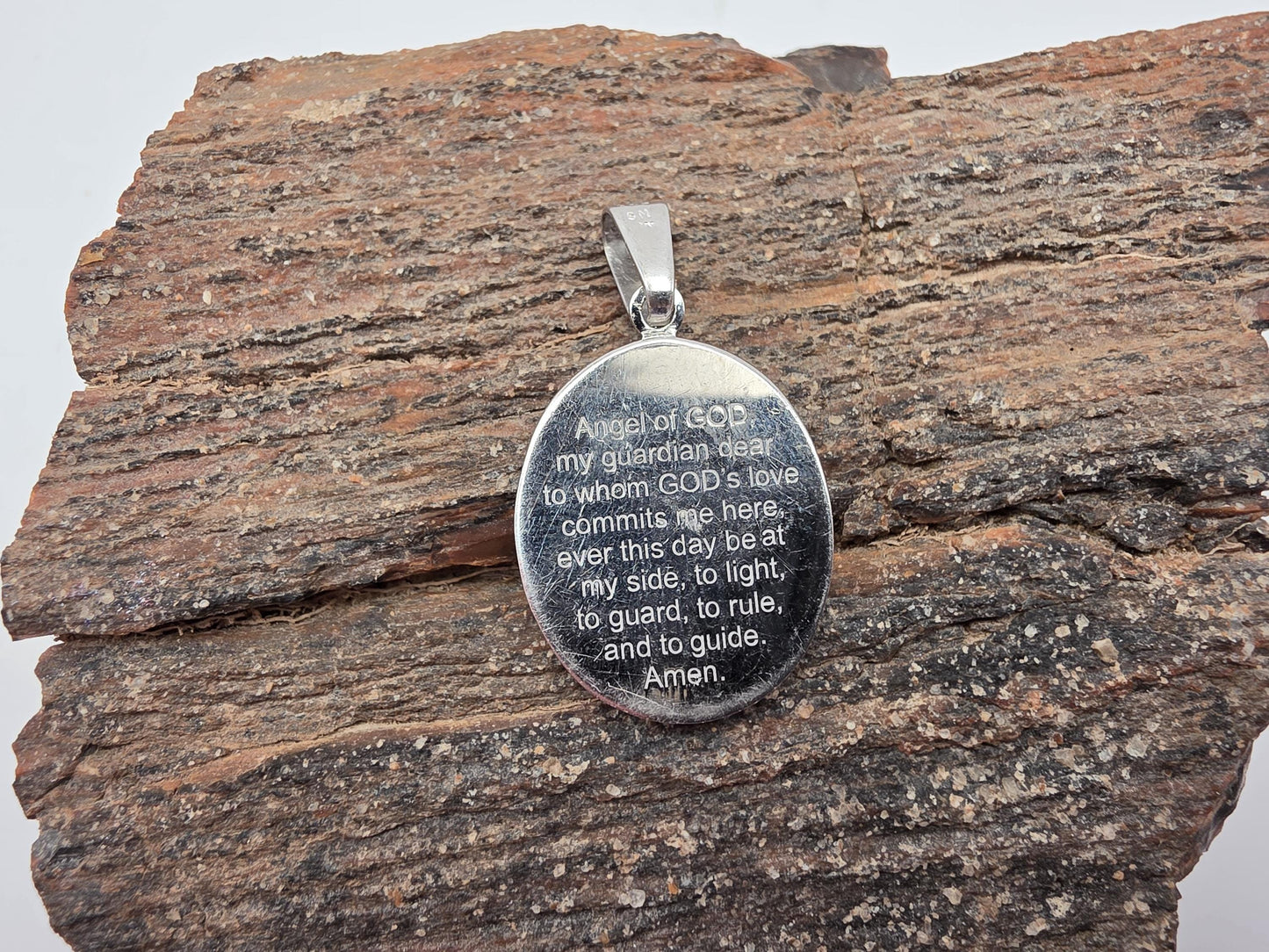 Sterling Silver Guardian Angel Pendant, Oval Medal, 925 Silver, 1 in, Religious Angel Pendant, Protection Jewelry, Faith Gift for Her
