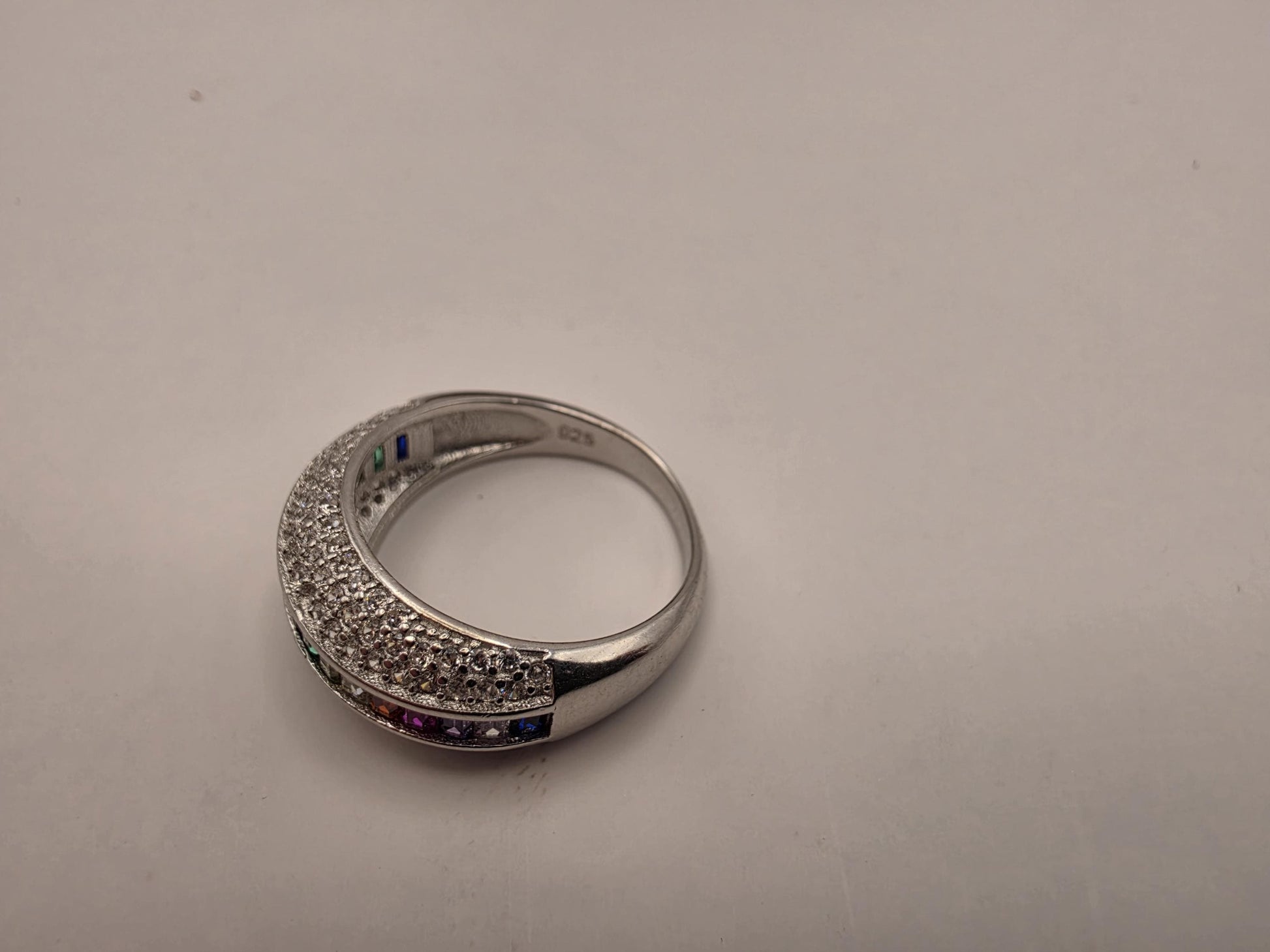 Sterling Silver Rainbow Eternity Band Ring, Multi Color CZ Baguette, 925 Silver, Size 6, Rainbow Ring, Stackable Band, Pride Gift
