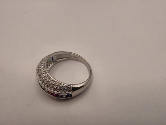 Sterling Silver Rainbow Eternity Band Ring, Multi Color CZ Baguette, 925 Silver, Size 6, Rainbow Ring, Stackable Band, Pride Gift