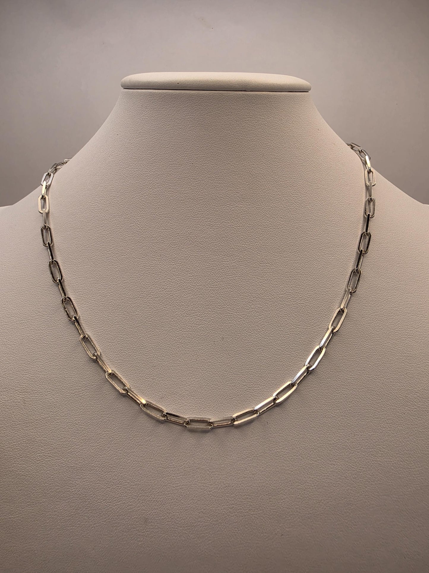 Sterling Silver Paperclip Chain Necklace | 925 Silver | 18 Inch | 4mm | Chunky Elongated Link | Mens Womens Unisex Chain