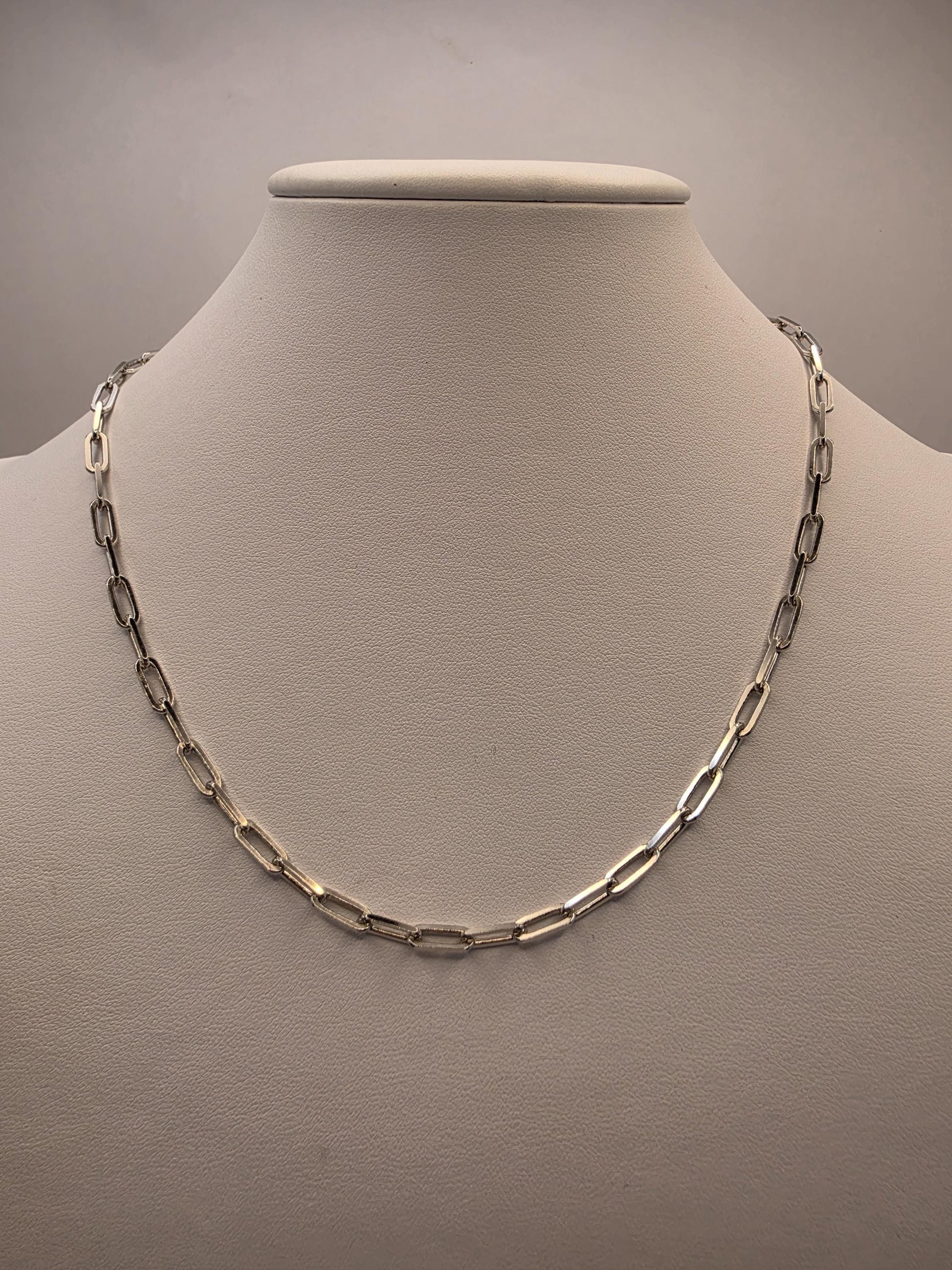 Sterling Silver Paperclip Chain Necklace | 925 Silver | 18 Inch | 4mm | Chunky Elongated Link | Mens Womens Unisex Chain