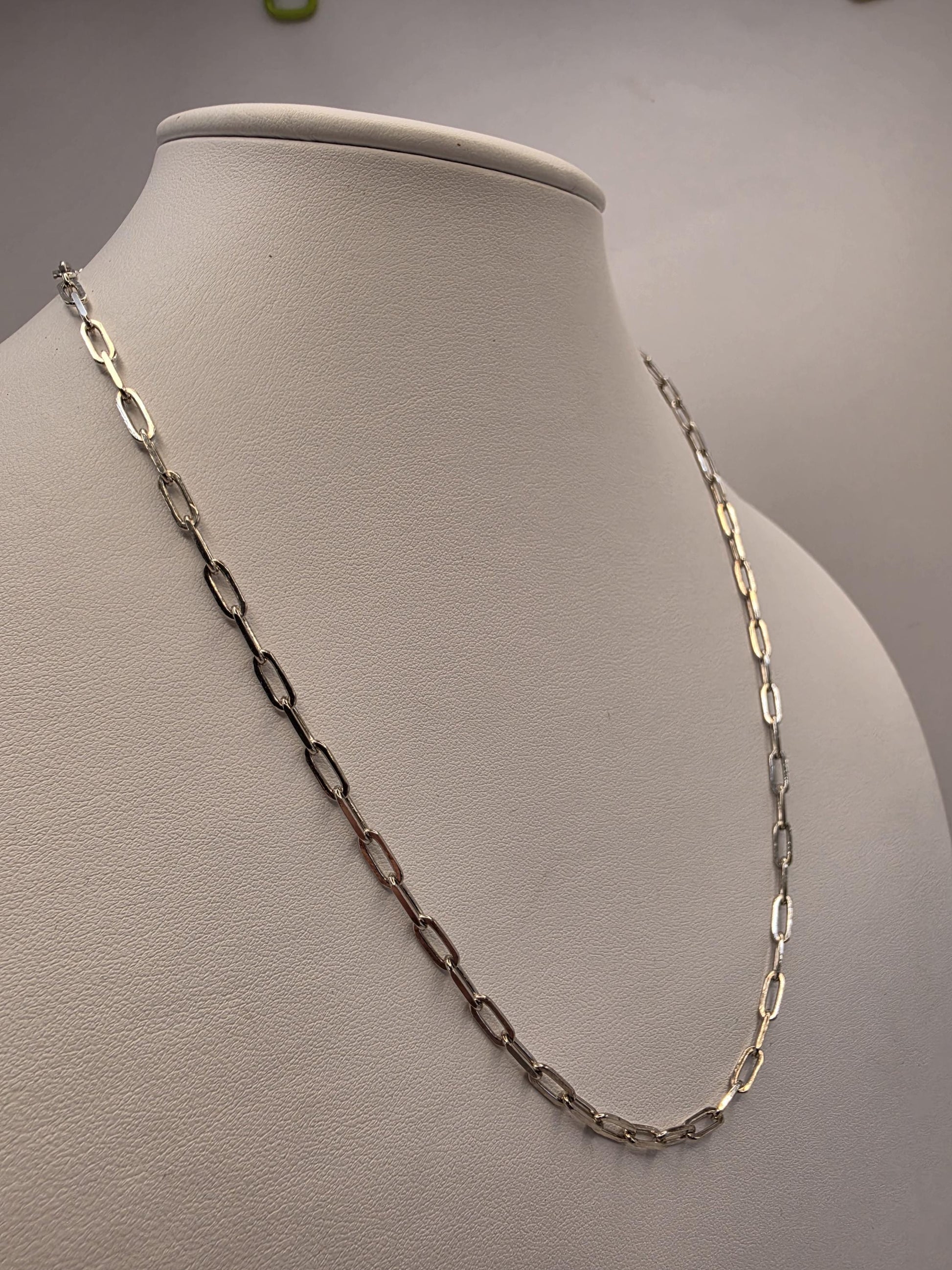 Sterling Silver Paperclip Chain Necklace | 925 Silver | 20 Inch | 3.46mm | Elongated Link Layering Chain | Unisex
