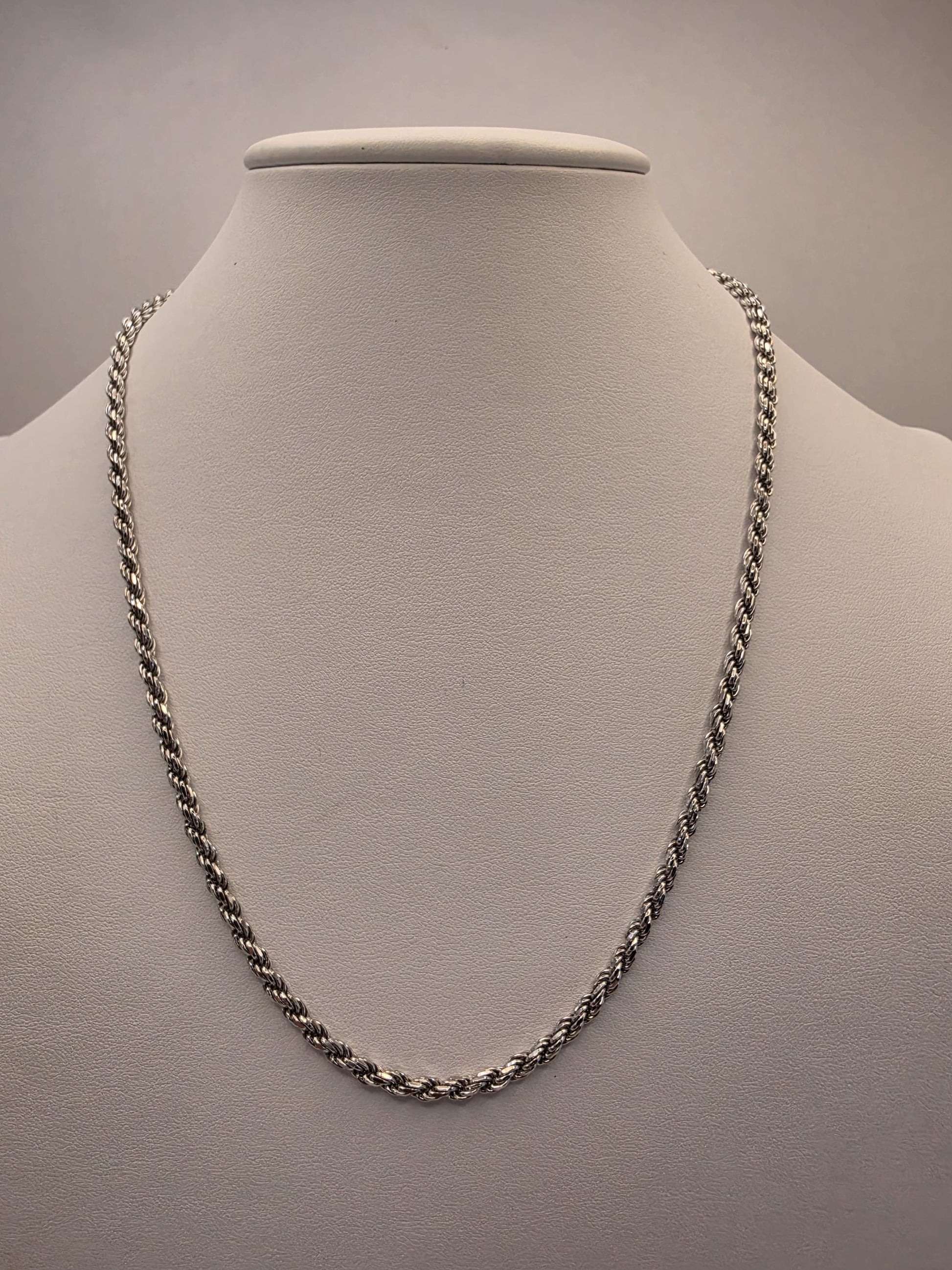 Sterling Silver Rope Chain Necklace | 925 Silver | 20 Inch | 3.2mm | Twisted Rope | Mens Womens Unisex Chain