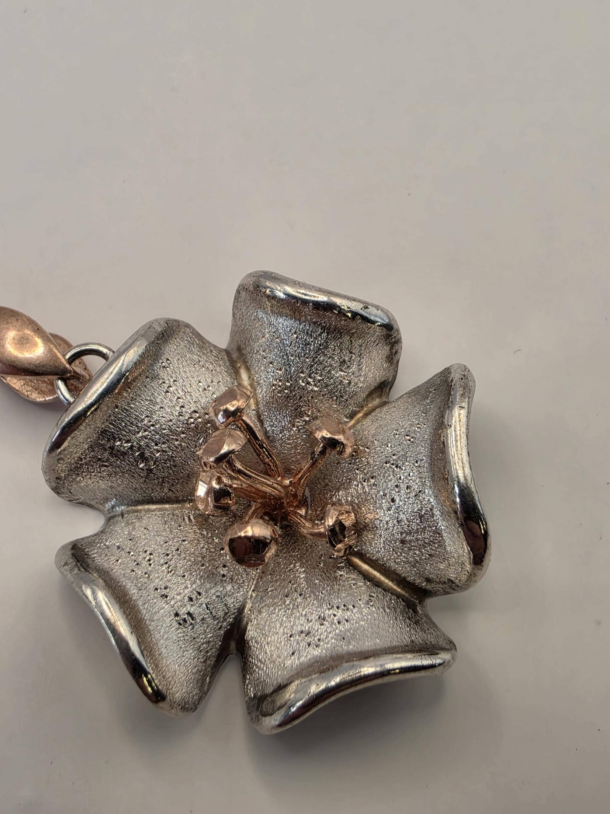 Sterling Silver Flower Pendant Necklace | 925 Silver | Two Tone Rose Accent | 18.5 Inch | Floral Blossom | Womens Gift