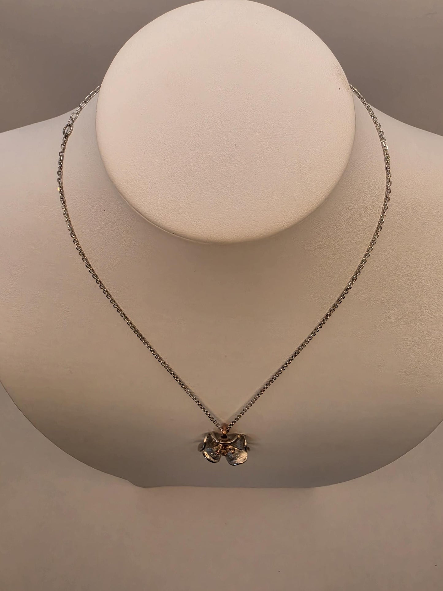 Sterling Silver Flower Pendant Necklace | 925 Silver | Two Tone Rose Accent | 18.5 Inch | Floral Blossom | Womens Gift