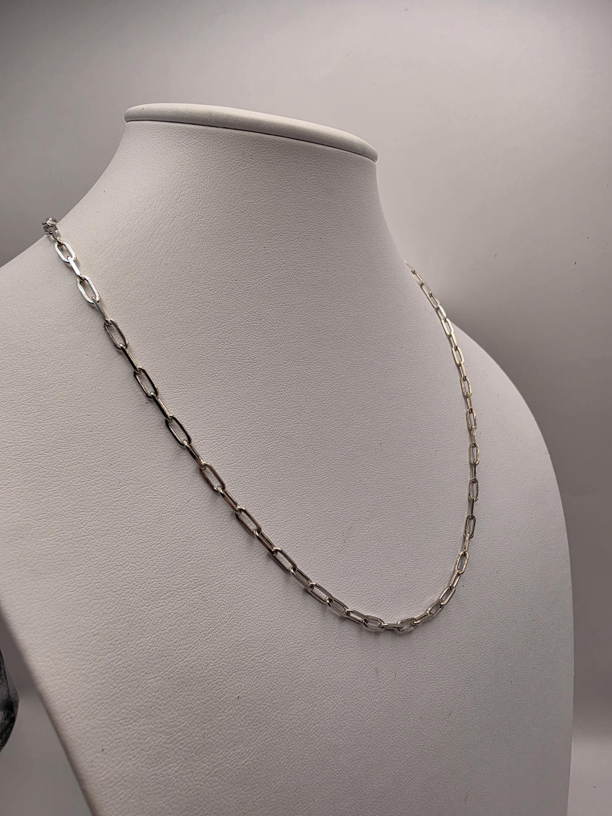 Sterling Silver Paperclip Chain Necklace | 925 Silver | 20 Inch | 3.3mm | Elongated Link Layering Chain | Unisex