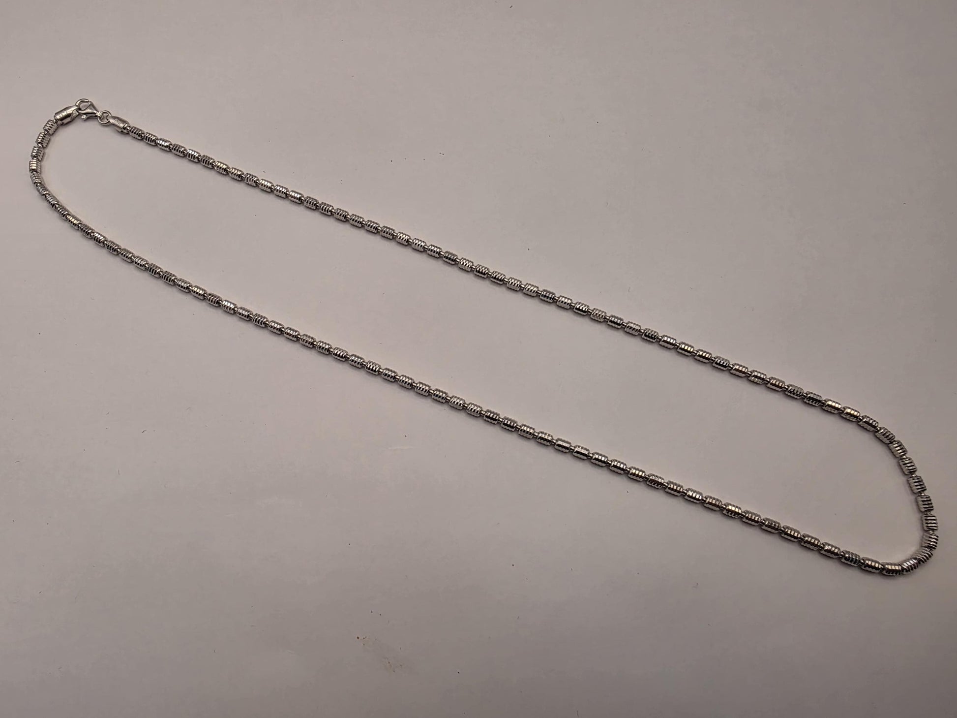 Sterling Silver Beaded Bar Chain Necklace | 925 Silver | 22 Inch | 2.93mm | Diamond Cut Link | Mens Womens Unisex