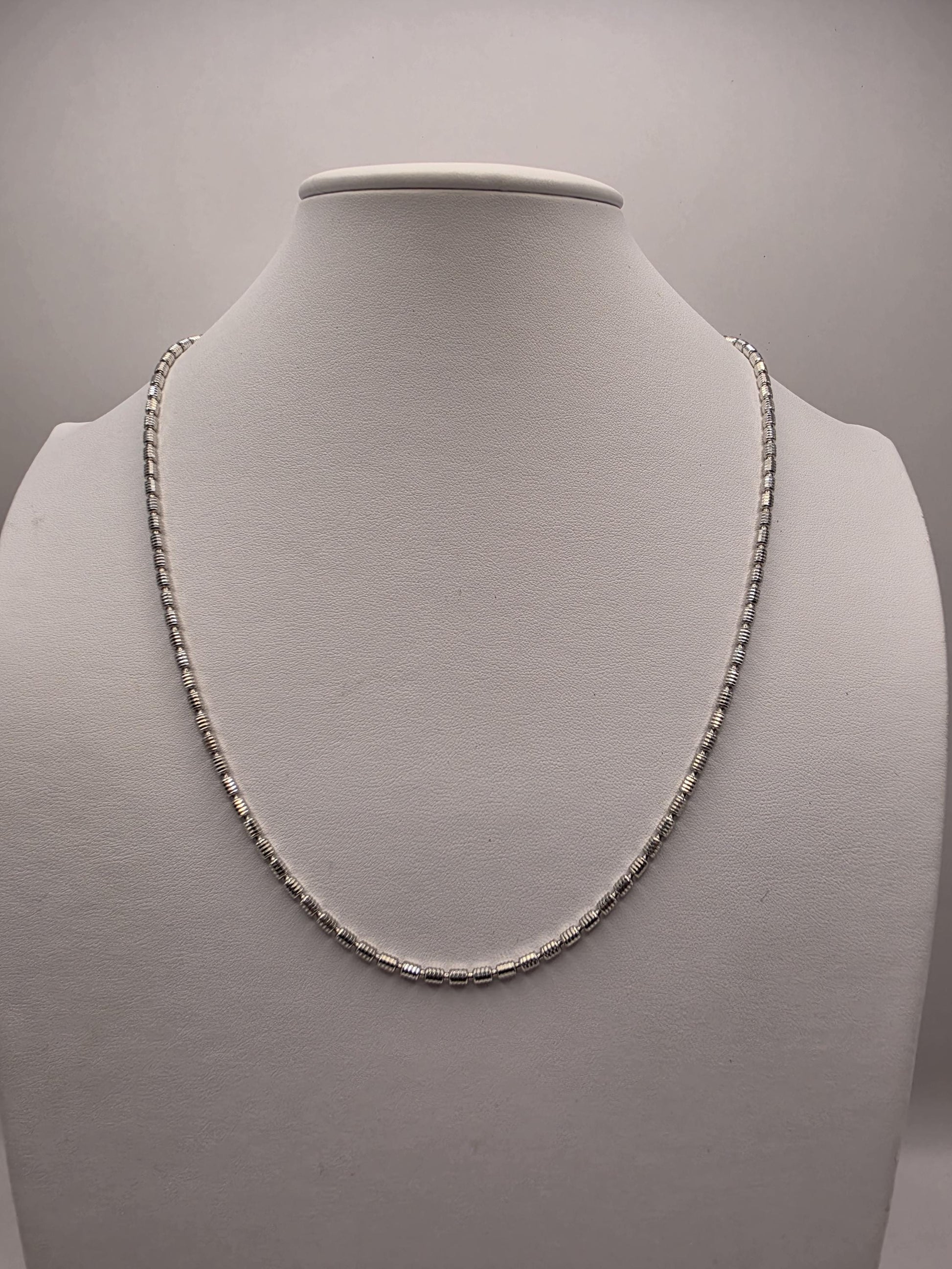 Sterling Silver Beaded Bar Chain Necklace | 925 Silver | 22 Inch | 2.93mm | Diamond Cut Link | Mens Womens Unisex