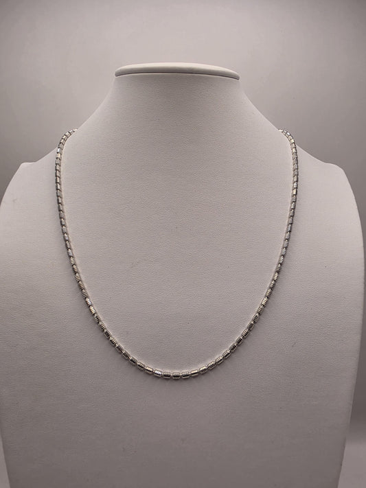 Sterling Silver Beaded Bar Chain Necklace | 925 Silver | 22 Inch | 2.93mm | Diamond Cut Link | Mens Womens Unisex