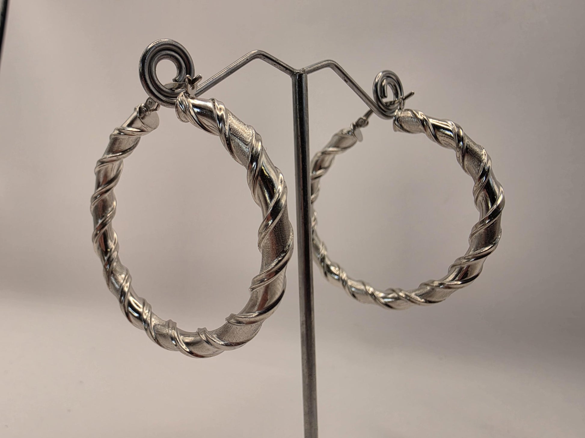 Sterling Silver Twisted Hoop Earrings | 925 Silver | 1.75 Inch | Chunky Twisted Rope Hoops | Womens Statement Hoops