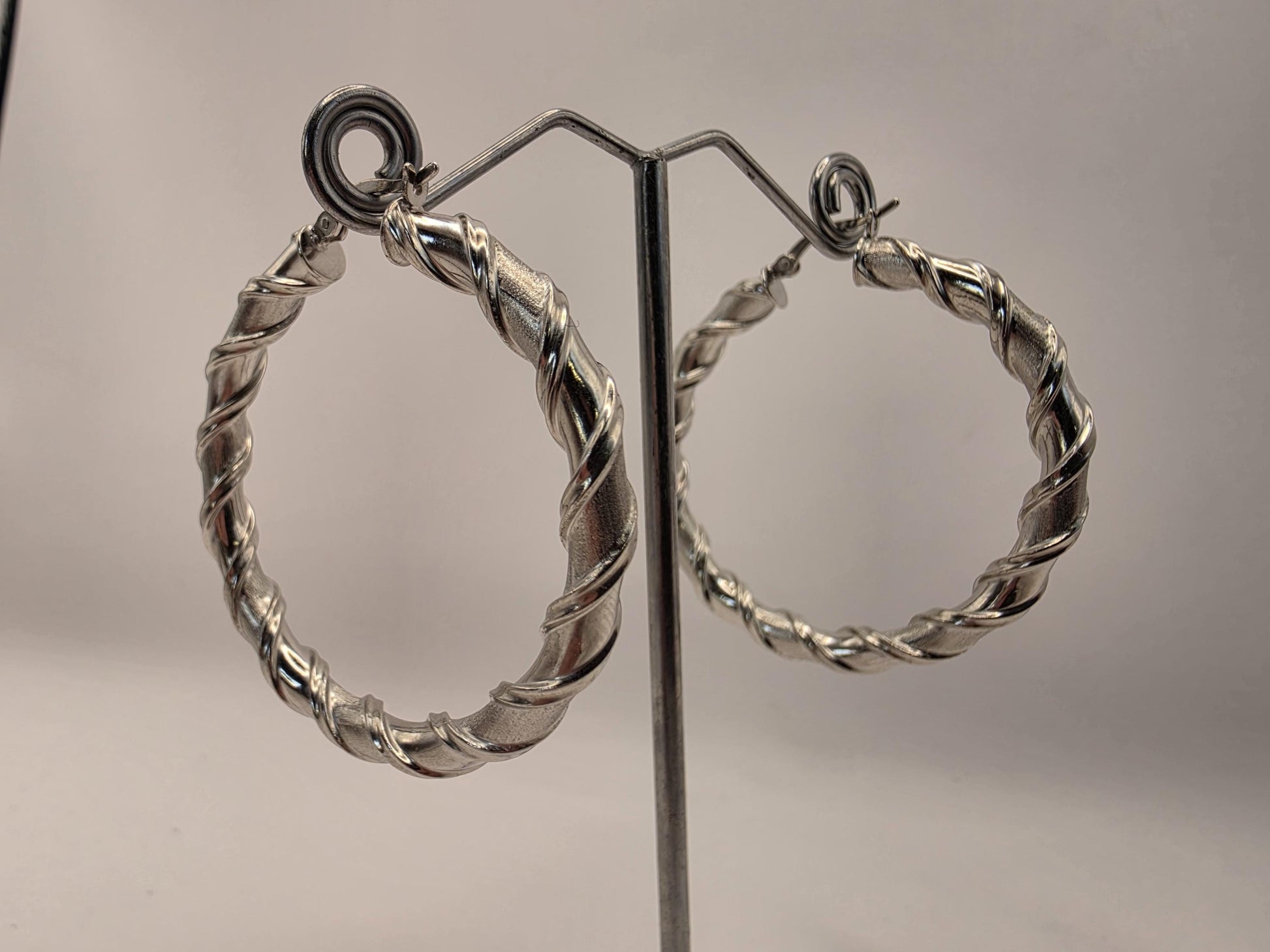 Sterling Silver Twisted Hoop Earrings | 925 Silver | 1.75 Inch | Chunky Twisted Rope Hoops | Womens Statement Hoops