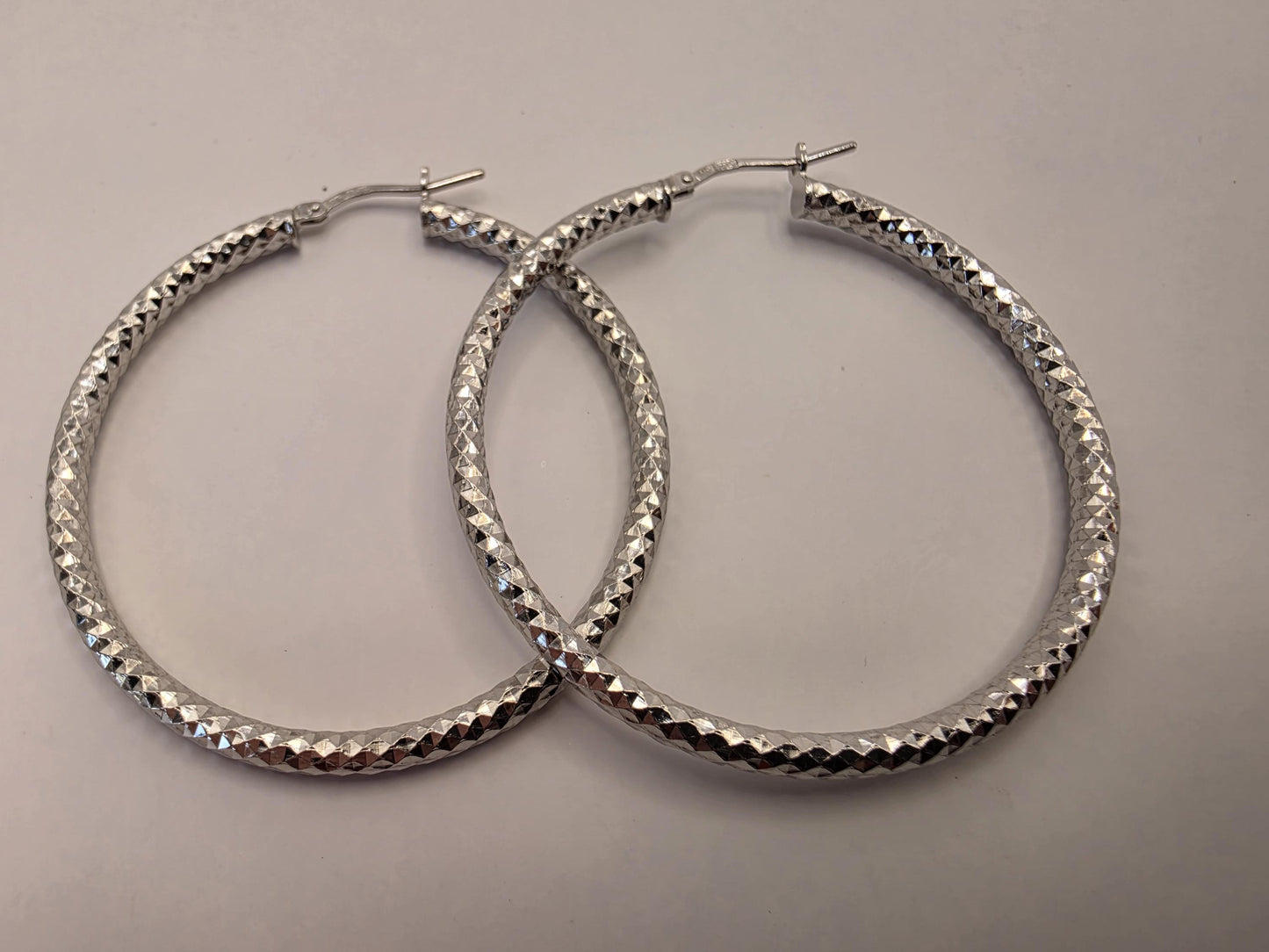 Sterling Silver Diamond Cut Hoop Earrings | 925 Silver | 2 Inch | Sparkle Faceted Hoops | Womens Large Statement Hoops