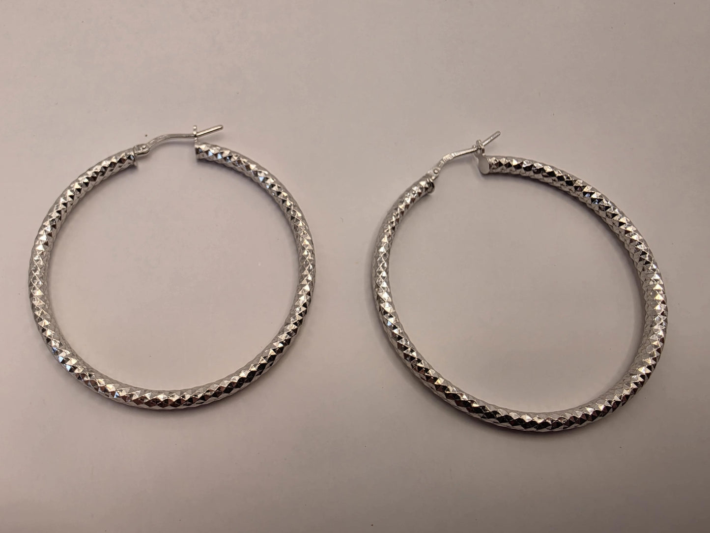Sterling Silver Diamond Cut Hoop Earrings | 925 Silver | 2 Inch | Sparkle Faceted Hoops | Womens Large Statement Hoops