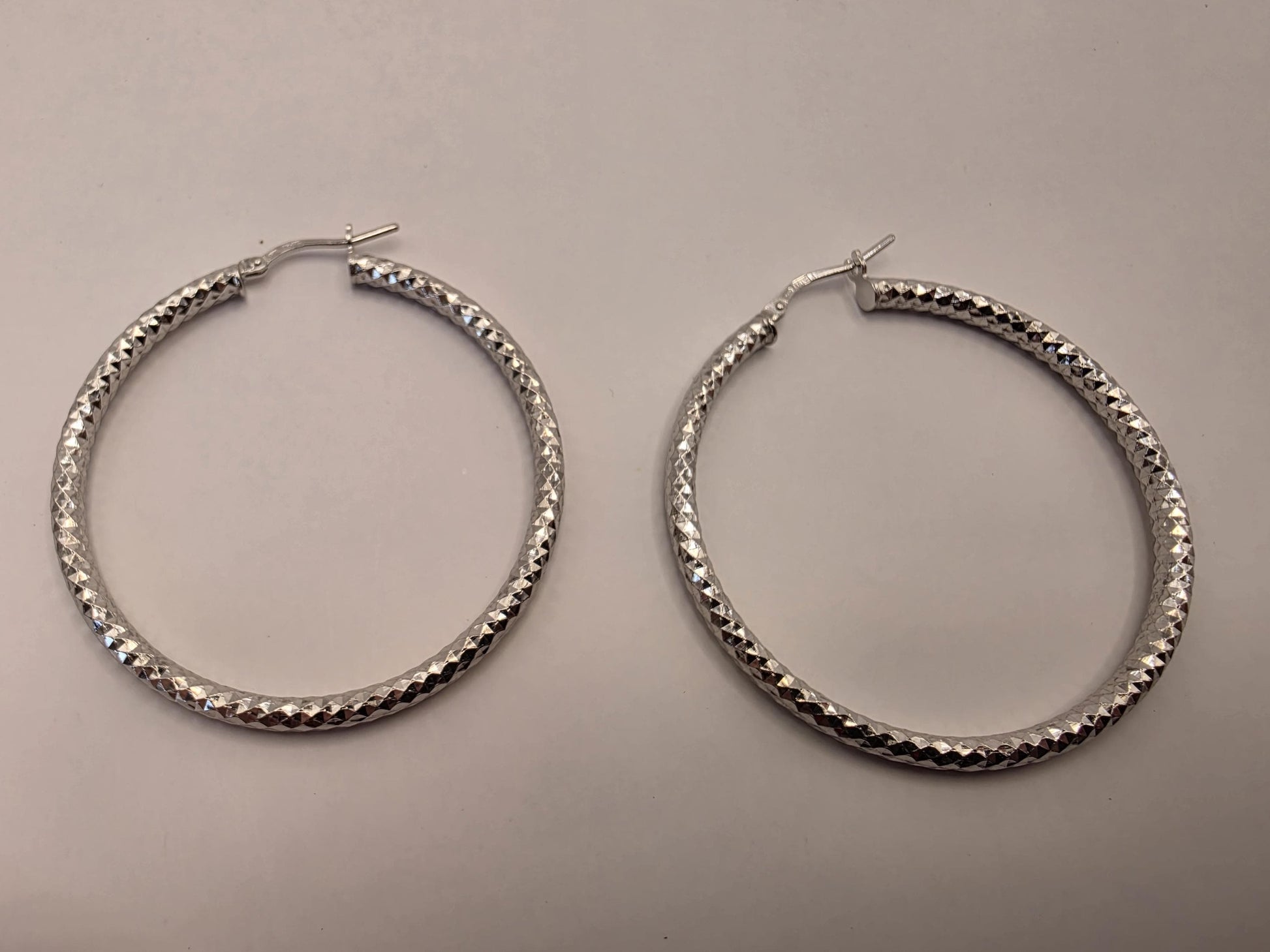 Sterling Silver Diamond Cut Hoop Earrings | 925 Silver | 2 Inch | Sparkle Faceted Hoops | Womens Large Statement Hoops