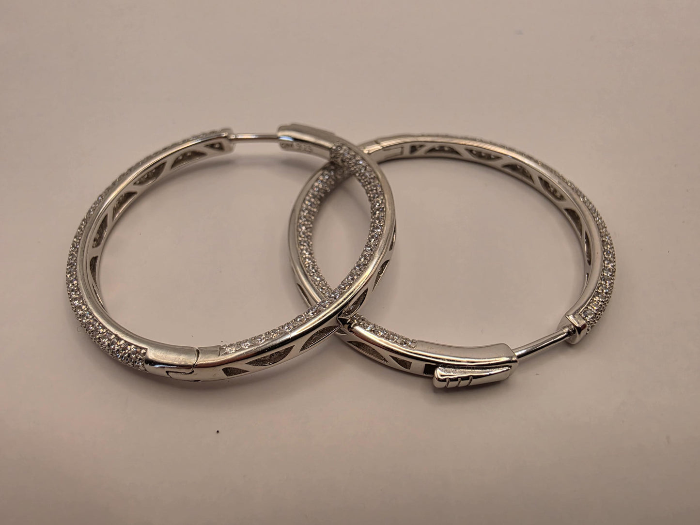 Sterling Silver Pave CZ Hoop Earrings | 925 Silver | 1.125 Inch | Sparkling Cubic Zirconia Hoops | Womens Hoops