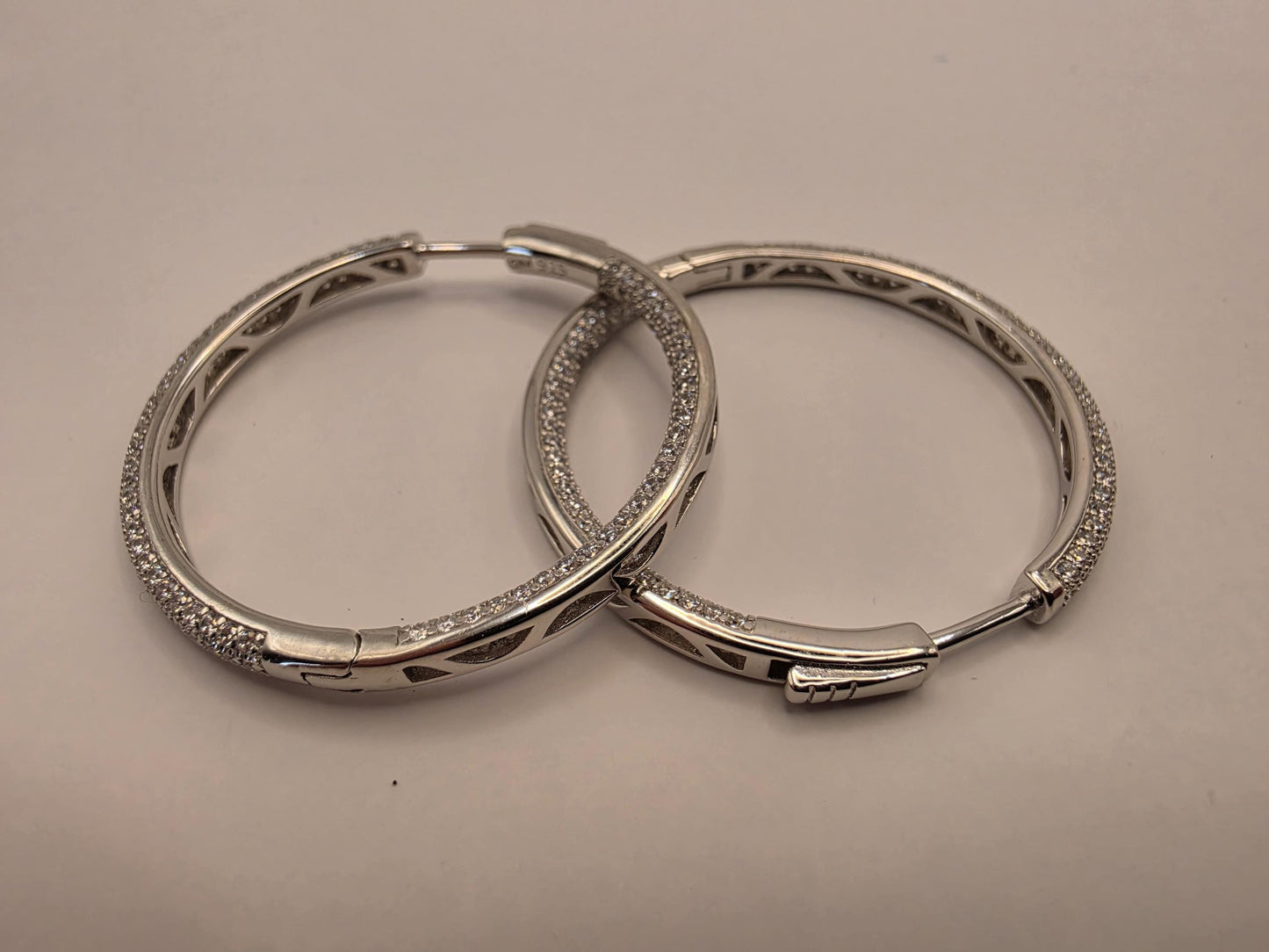 Sterling Silver Pave CZ Hoop Earrings | 925 Silver | 1.125 Inch | Sparkling Cubic Zirconia Hoops | Womens Hoops