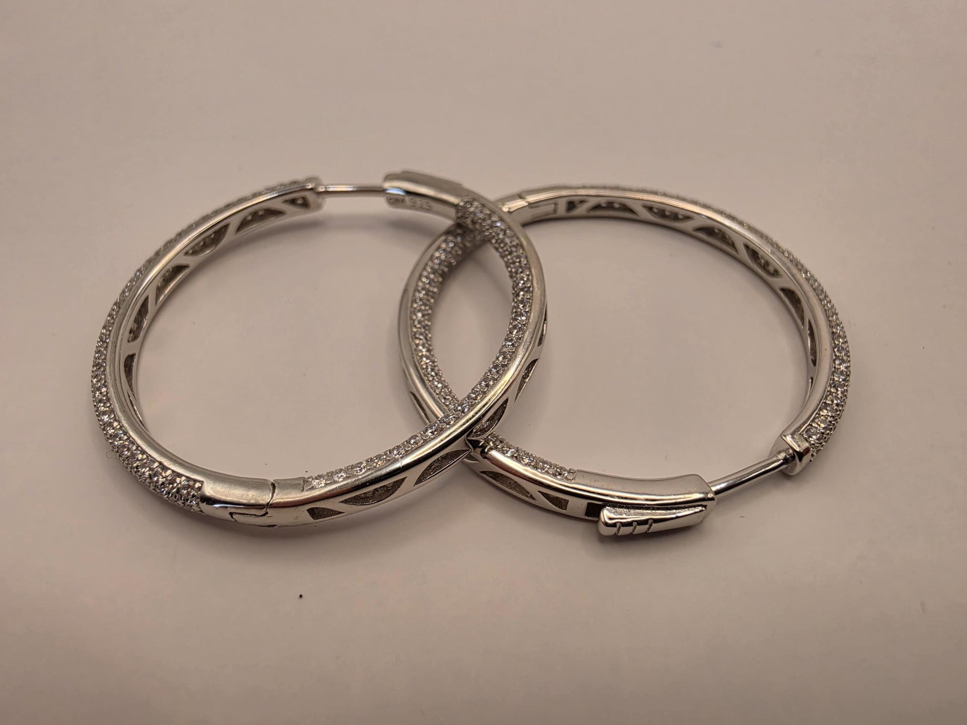 Sterling Silver Pave CZ Hoop Earrings | 925 Silver | 1.125 Inch | Sparkling Cubic Zirconia Hoops | Womens Hoops