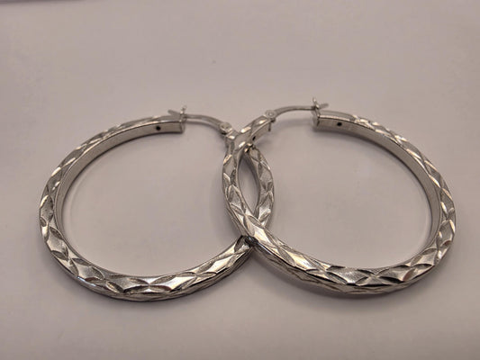 Sterling Silver Diamond Cut Hoop Earrings | 925 Silver | 1.5 Inch | Faceted Sparkle Hoops | Womens Everyday Hoops