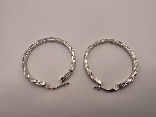 Sterling Silver Diamond Cut Hoop Earrings | 925 Silver | 1.5 Inch | Faceted Sparkle Hoops | Womens Everyday Hoops
