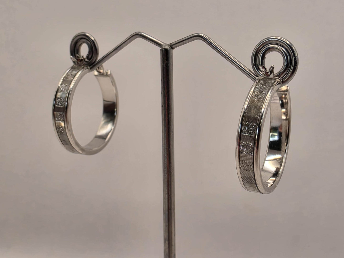 Sterling Silver Patterned Huggie Hoop Earrings | 925 Silver | 1 Inch | Textured Band Hoops | Womens Everyday Hoops