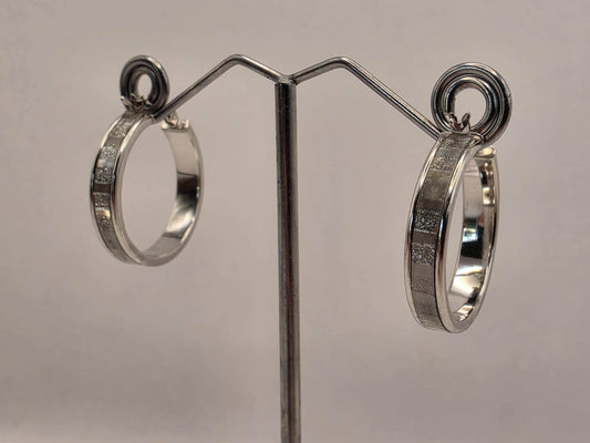 Sterling Silver Patterned Huggie Hoop Earrings | 925 Silver | 1 Inch | Textured Band Hoops | Womens Everyday Hoops