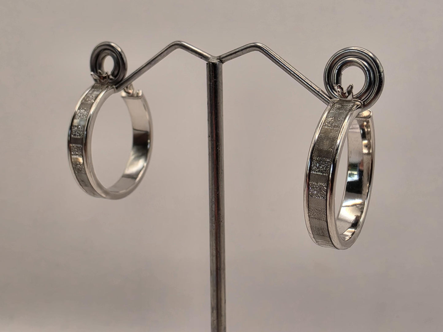 Sterling Silver Patterned Huggie Hoop Earrings | 925 Silver | 1 Inch | Textured Band Hoops | Womens Everyday Hoops