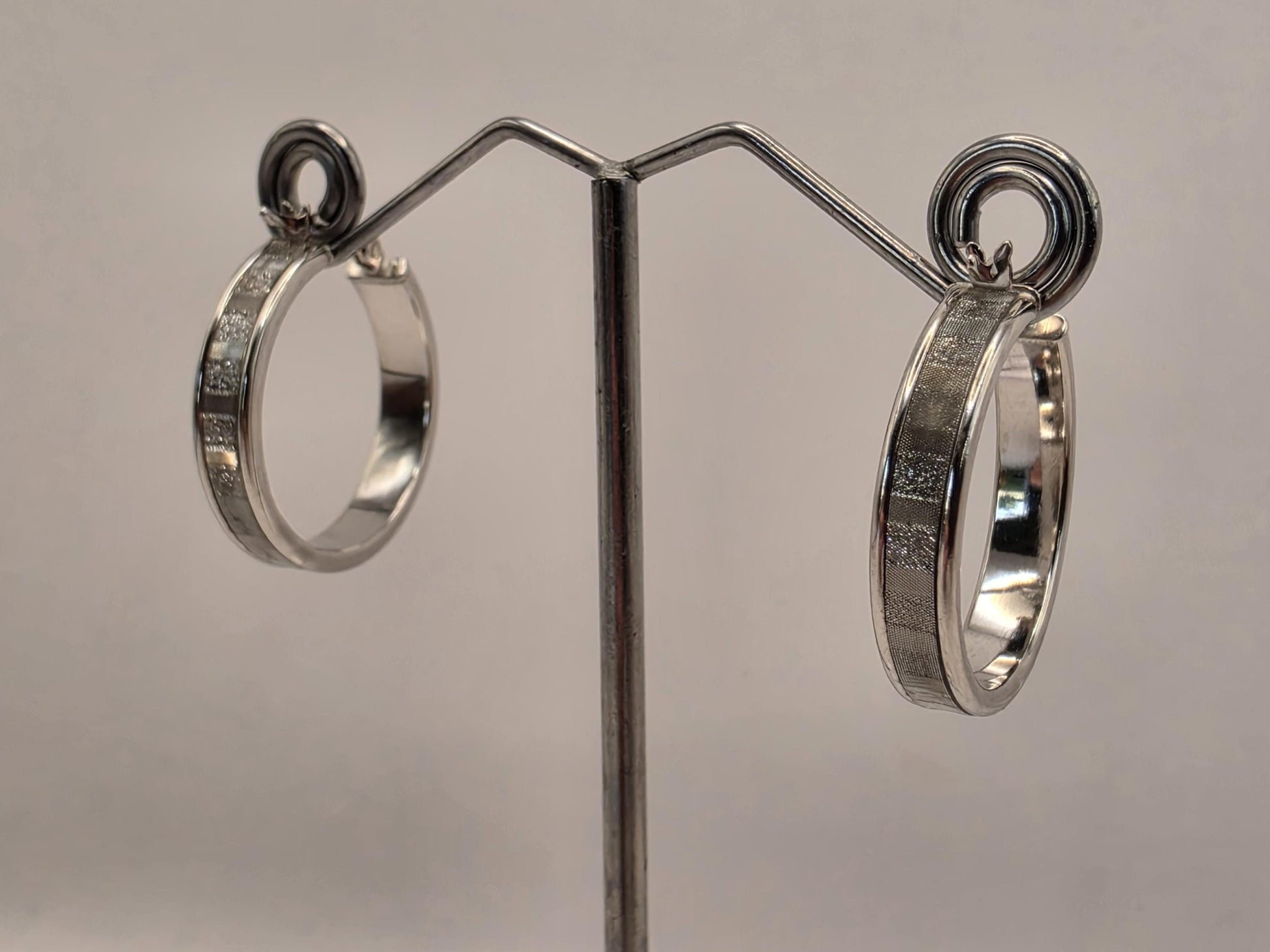 Sterling Silver Patterned Huggie Hoop Earrings | 925 Silver | 1 Inch | Textured Band Hoops | Womens Everyday Hoops