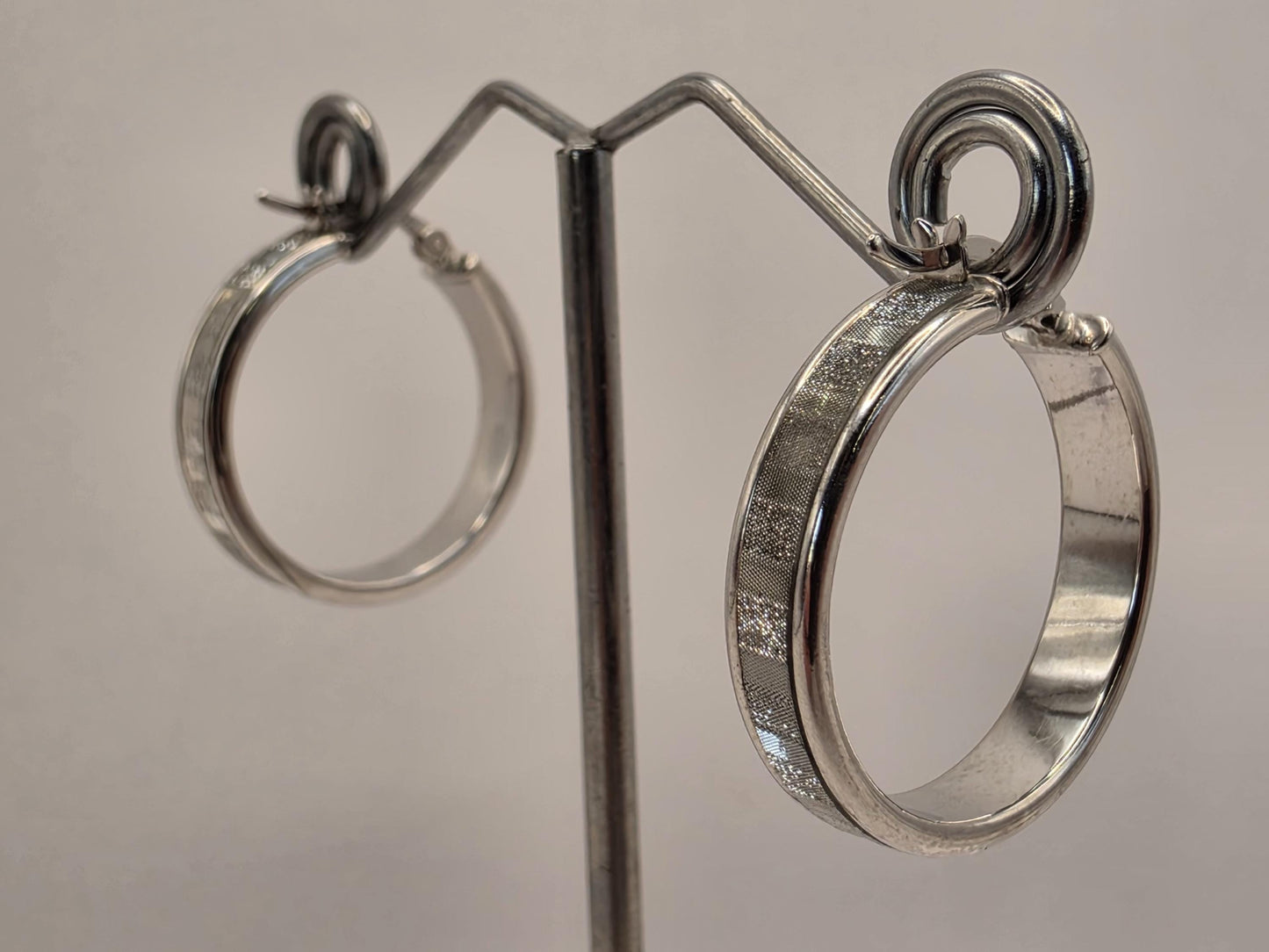 Sterling Silver Patterned Huggie Hoop Earrings | 925 Silver | 1 Inch | Textured Band Hoops | Womens Everyday Hoops